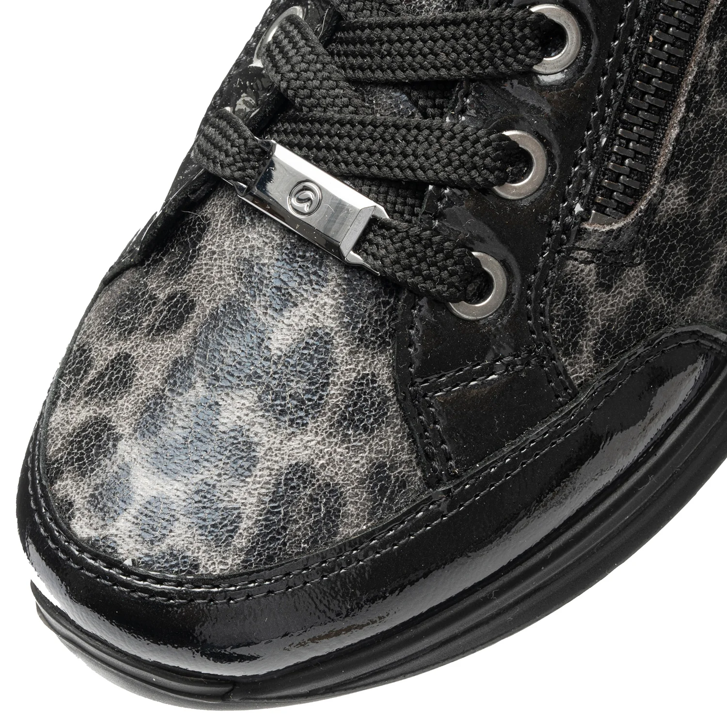 Ara Oleanna Women's Sporty Lace Up Shoes Black/Steel Leopard Shiny Leather - Image 6