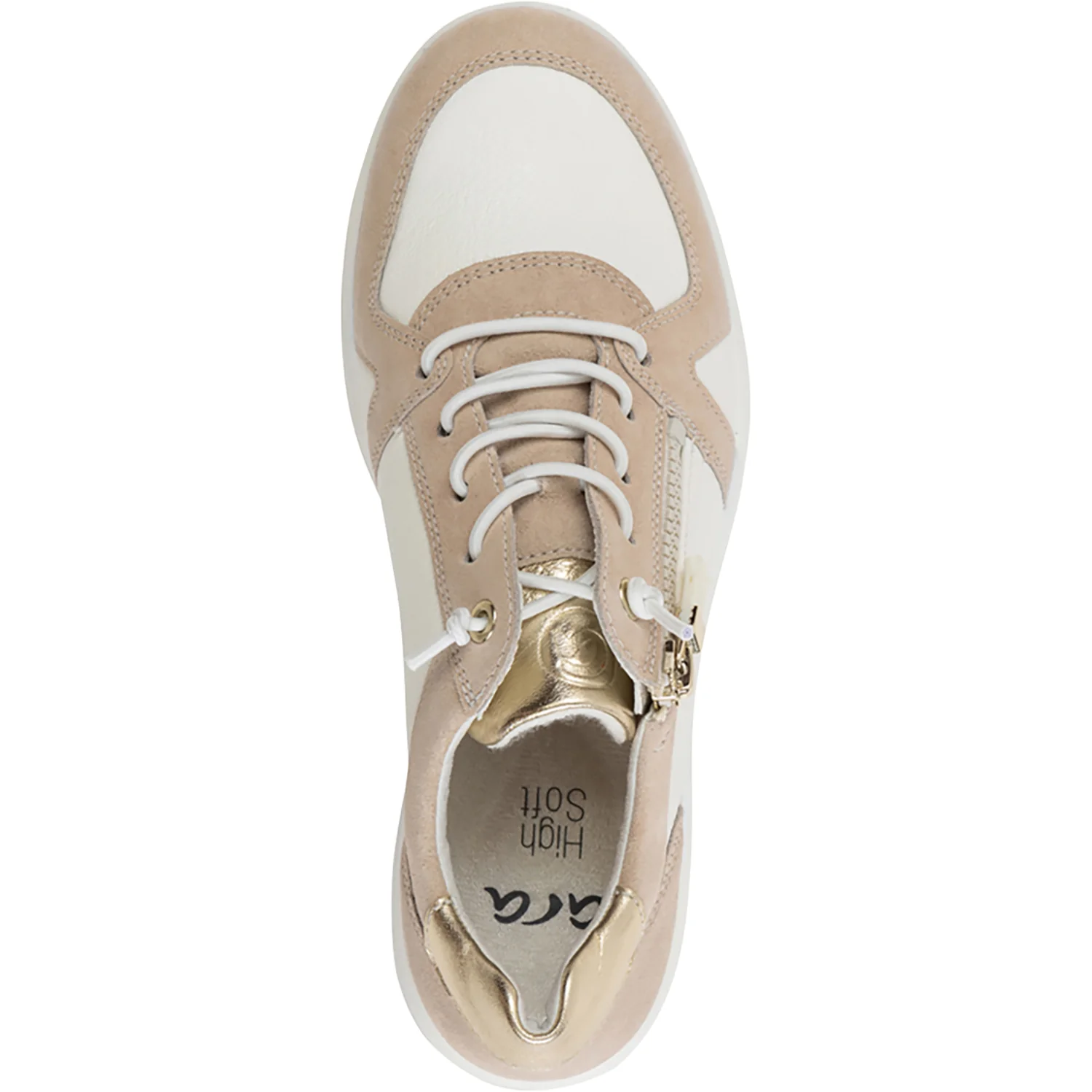 Ara Riviera Women's Sporty Lace Up Shoes Cream Stretch/Shell Suede - Image 2