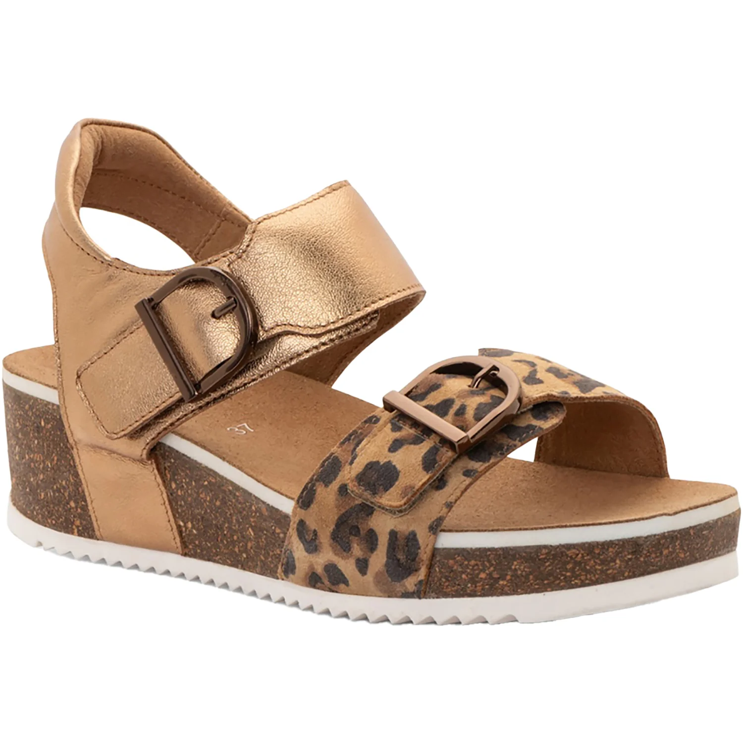Ara Nova Women's Wedge Sandals Leopard/Whiskey Metallic - Image 5