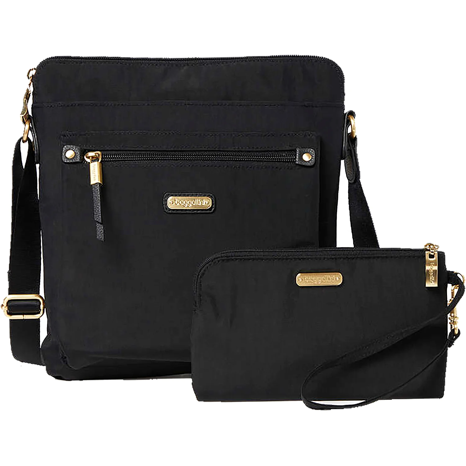 Baggallini Go Bagg with RFID Phone Wristlet Handbag Black/Gold Nylon