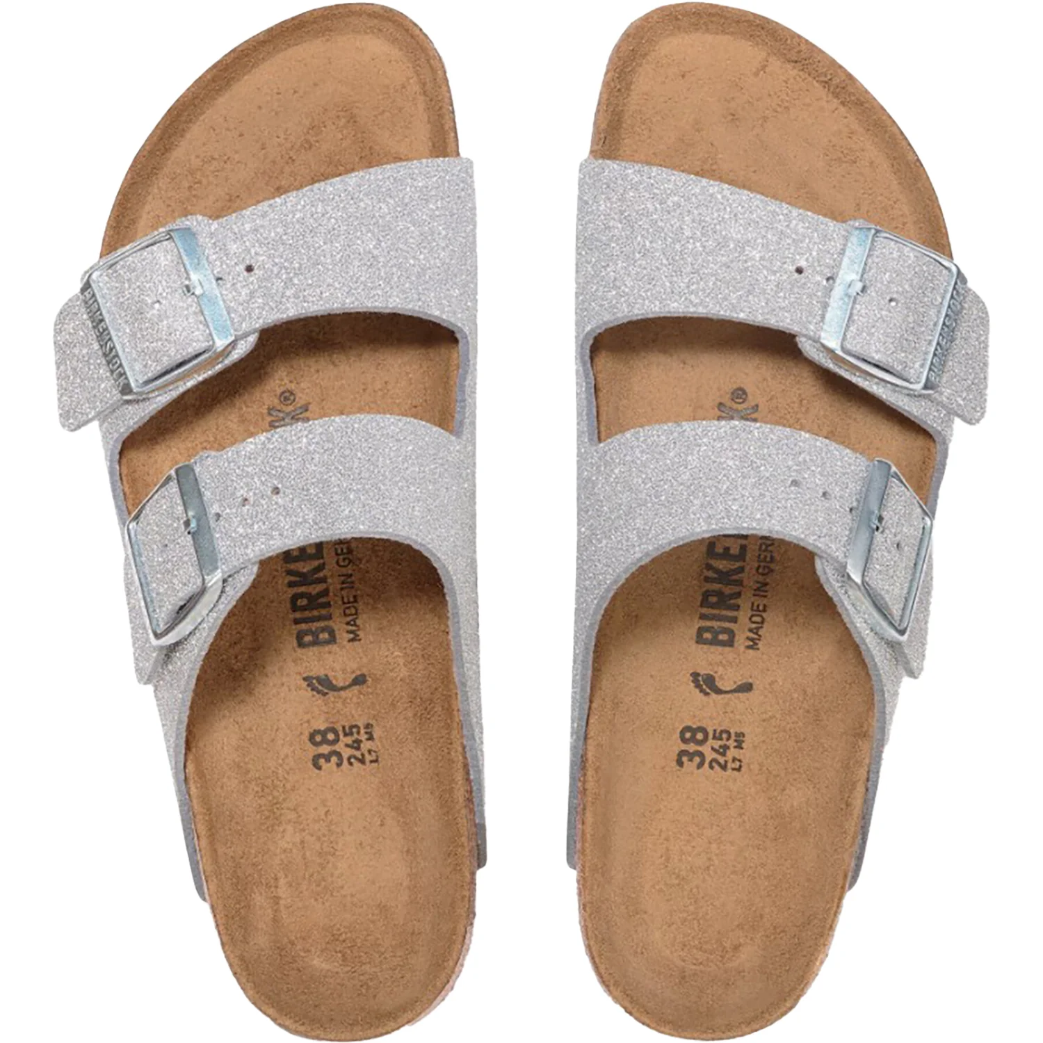 Birkenstock Arizona Women's Sandals Shiny Glitter Silver - Image 2