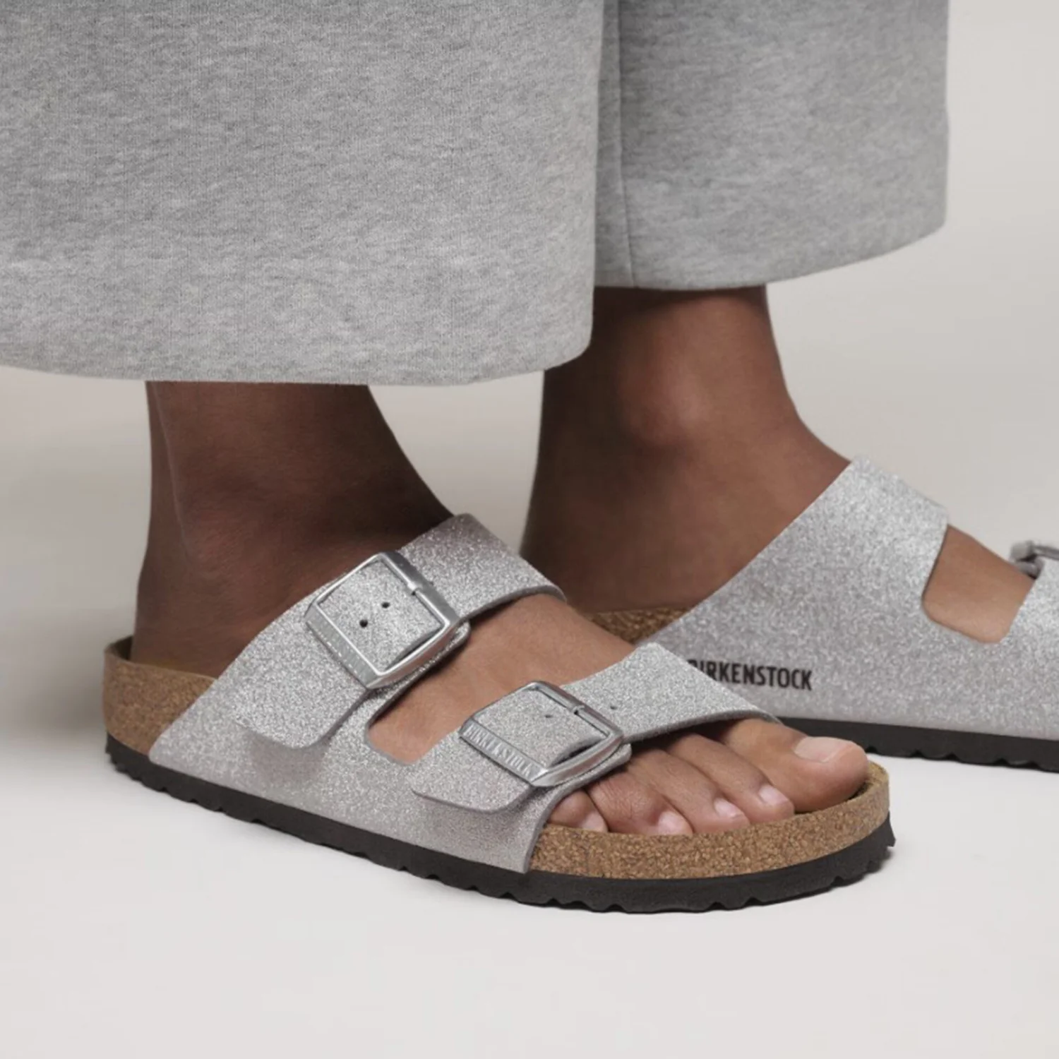 Birkenstock Arizona Women's Sandals Shiny Glitter Silver - Image 5