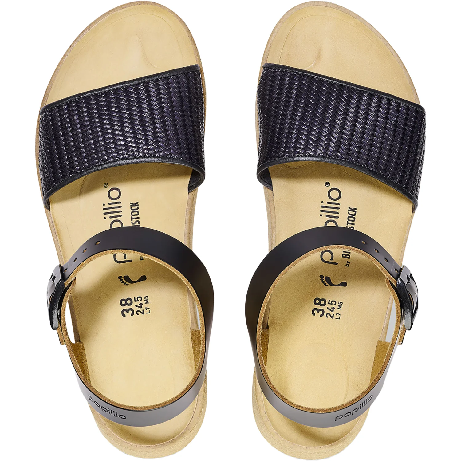 Birkenstock Papillio Glenda Women's Wedge Heel Sandals Black/Raffia Leather - Image 2