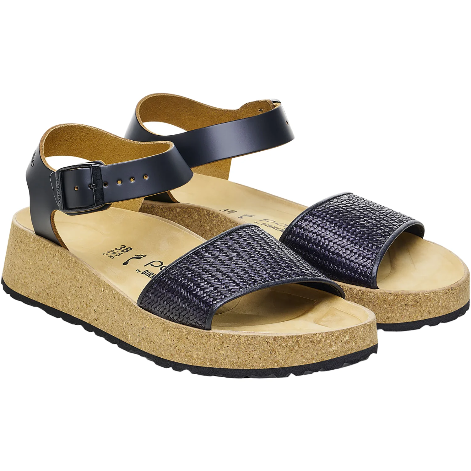 Birkenstock Papillio Glenda Women's Wedge Heel Sandals Black/Raffia Leather - Image 3