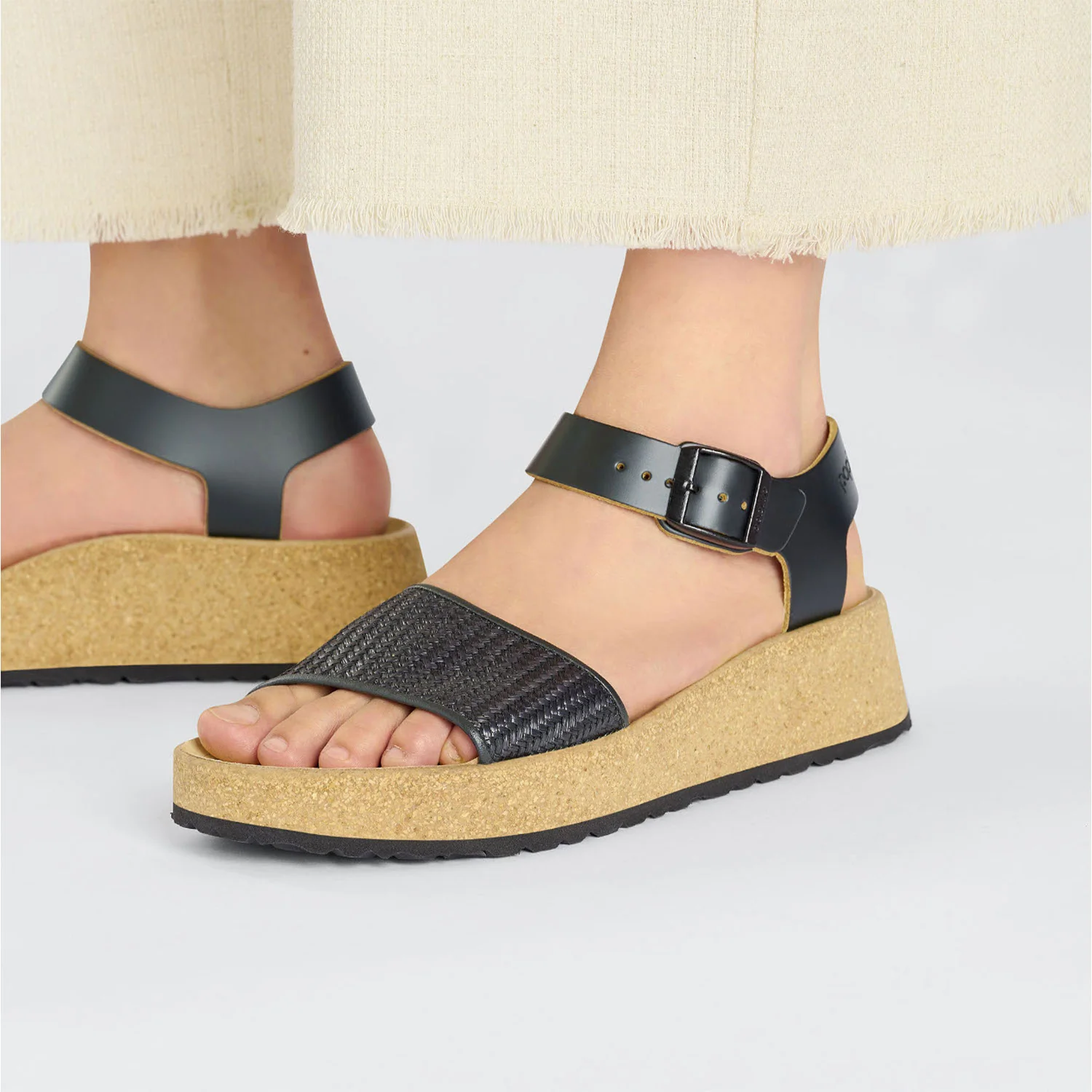 Birkenstock Papillio Glenda Women's Wedge Heel Sandals Black/Raffia Leather - Image 5
