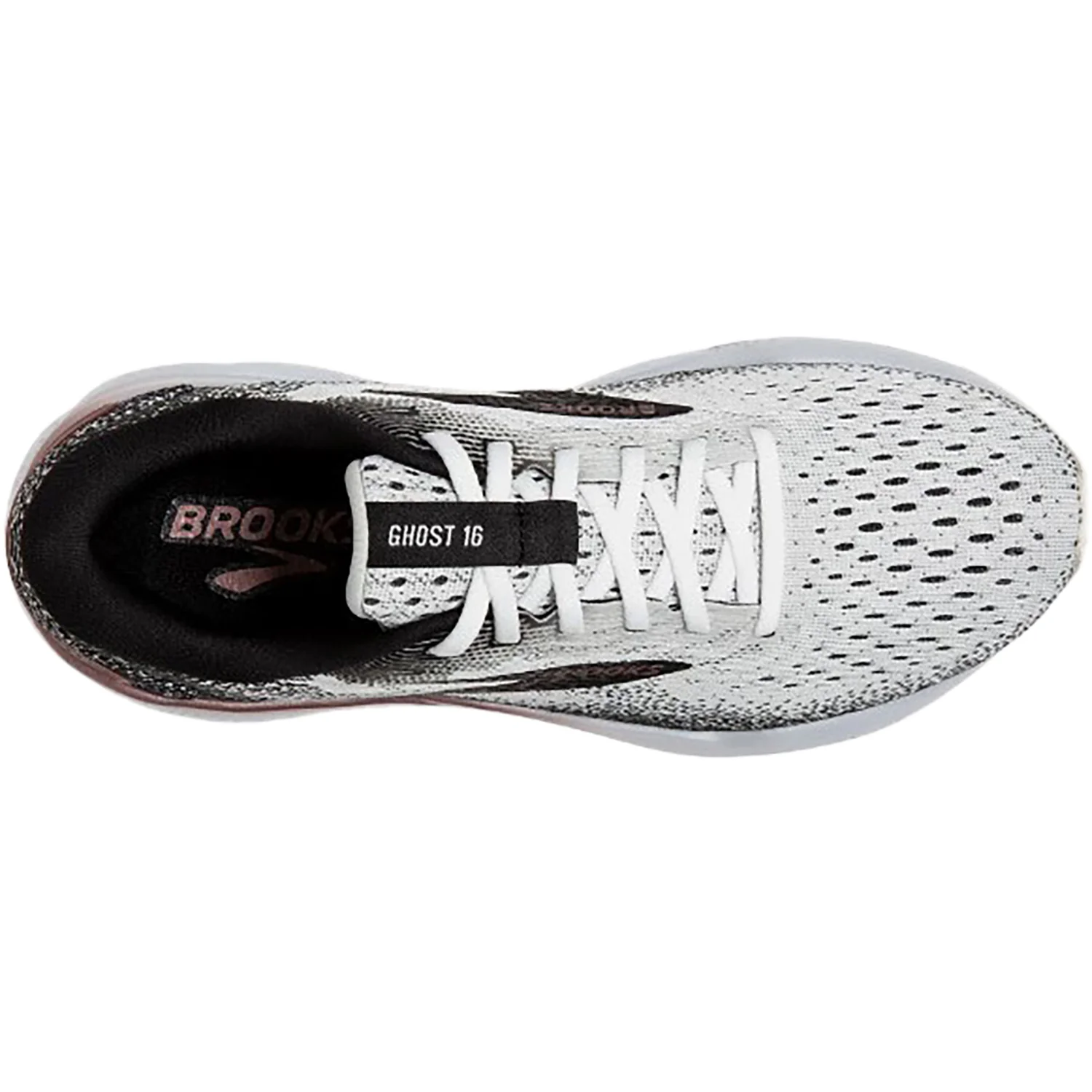 Brooks Ghost 16 (Neutral Support) Women's Athletic Shoes White/Black/Rose Gold Mesh - Image 2