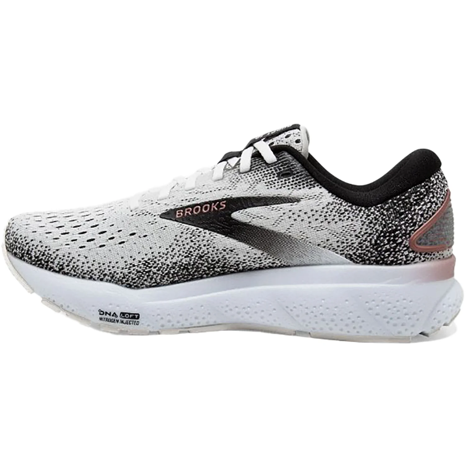 Brooks Ghost 16 (Neutral Support) Women's Athletic Shoes White/Black/Rose Gold Mesh - Image 3