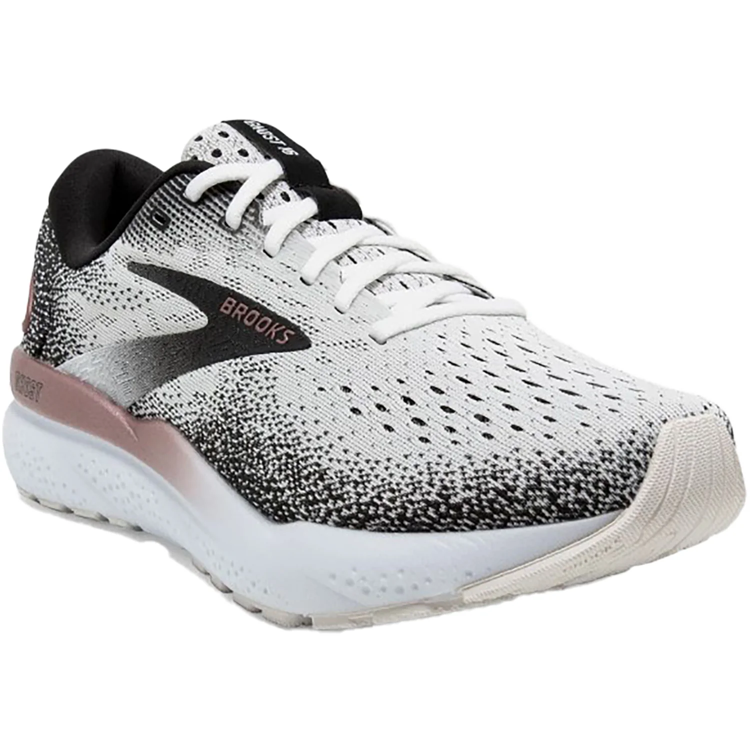 Brooks Ghost 16 (Neutral Support) Women's Athletic Shoes White/Black/Rose Gold Mesh - Image 5