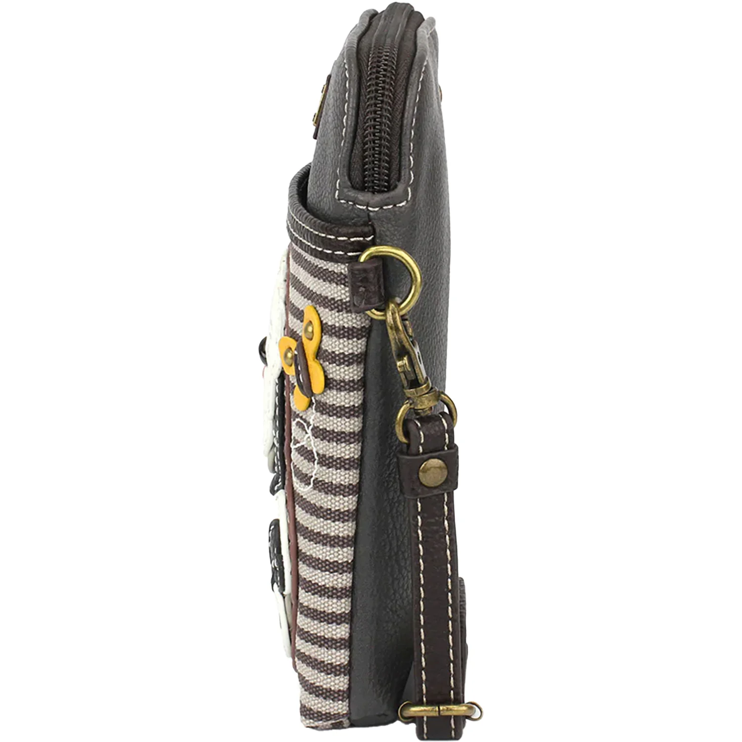 Chala White Shih Tzu Cellphone Crossbody Handbag Gray Stripe Synthetic - Image 3