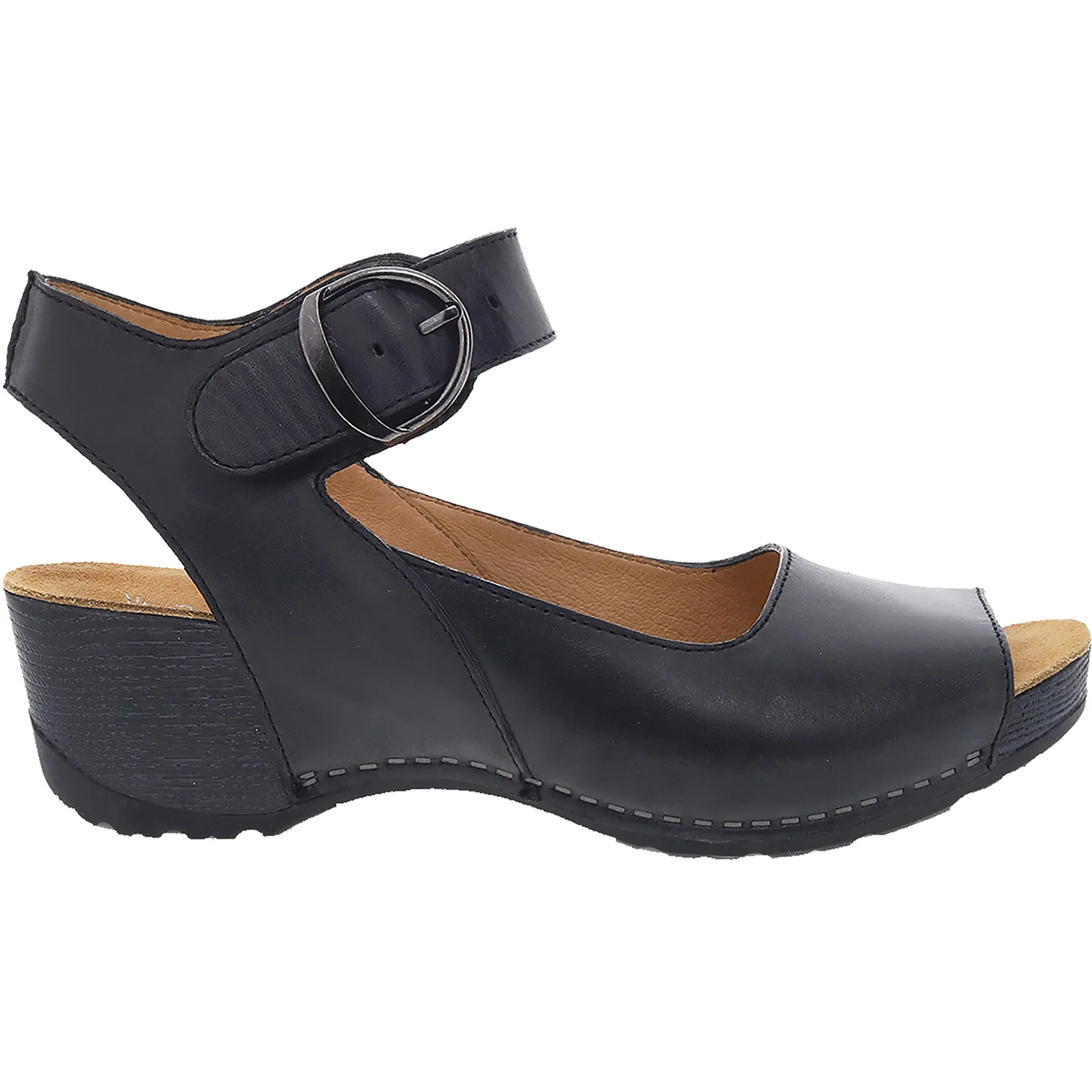 Dansko Tiana Women's Wedge Heel Backstrap Sandals Black Burnished Calf Leather
