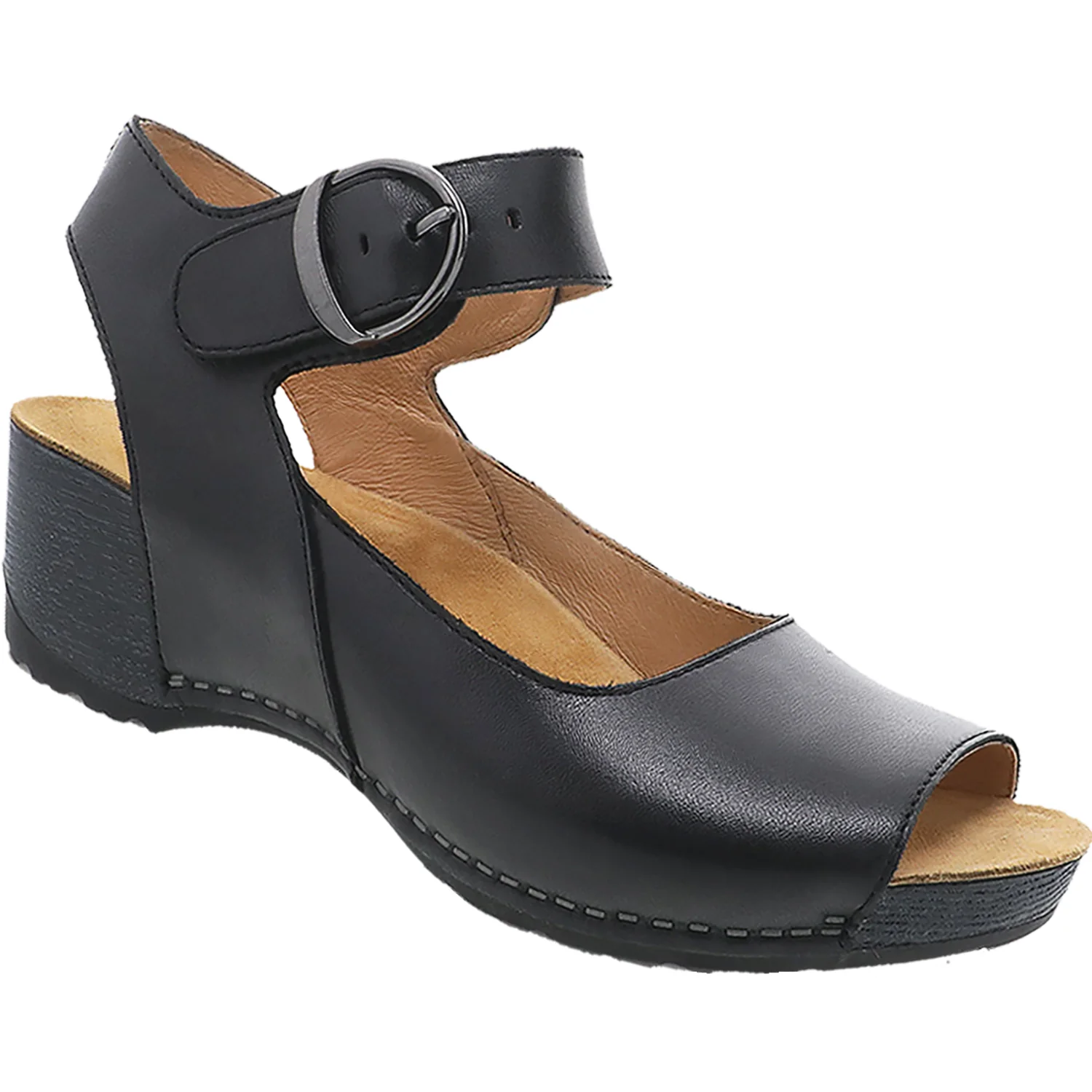 Dansko Tiana Women's Wedge Heel Backstrap Sandals Black Burnished Calf Leather - Image 3