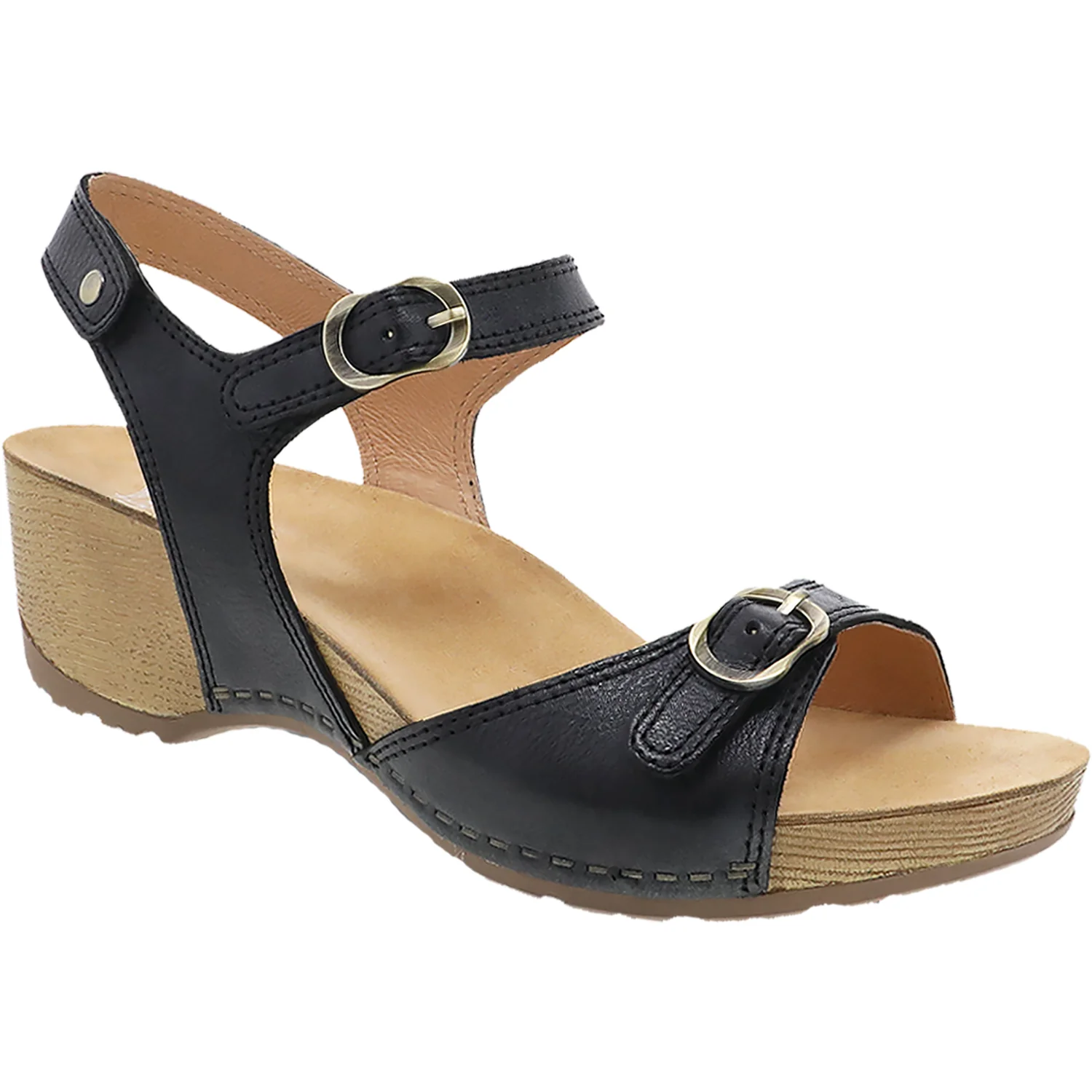 Dansko Tricia Women's Wedge Heel Sandals Black Milled Burnished Leather - Image 3