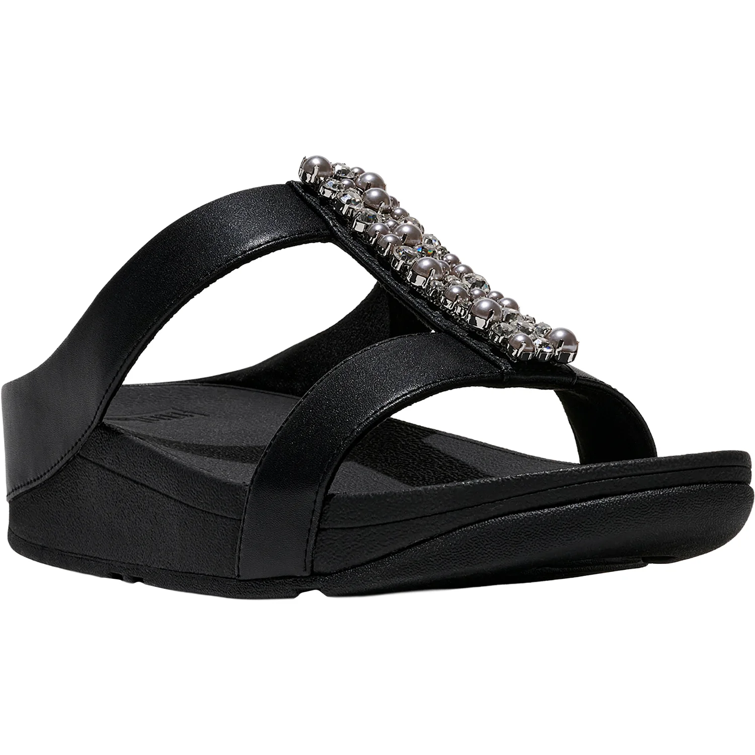 FitFlop Fino Pearls-and-Crystal H-Bar Slide Women's Slide Sandals Black - Image 4