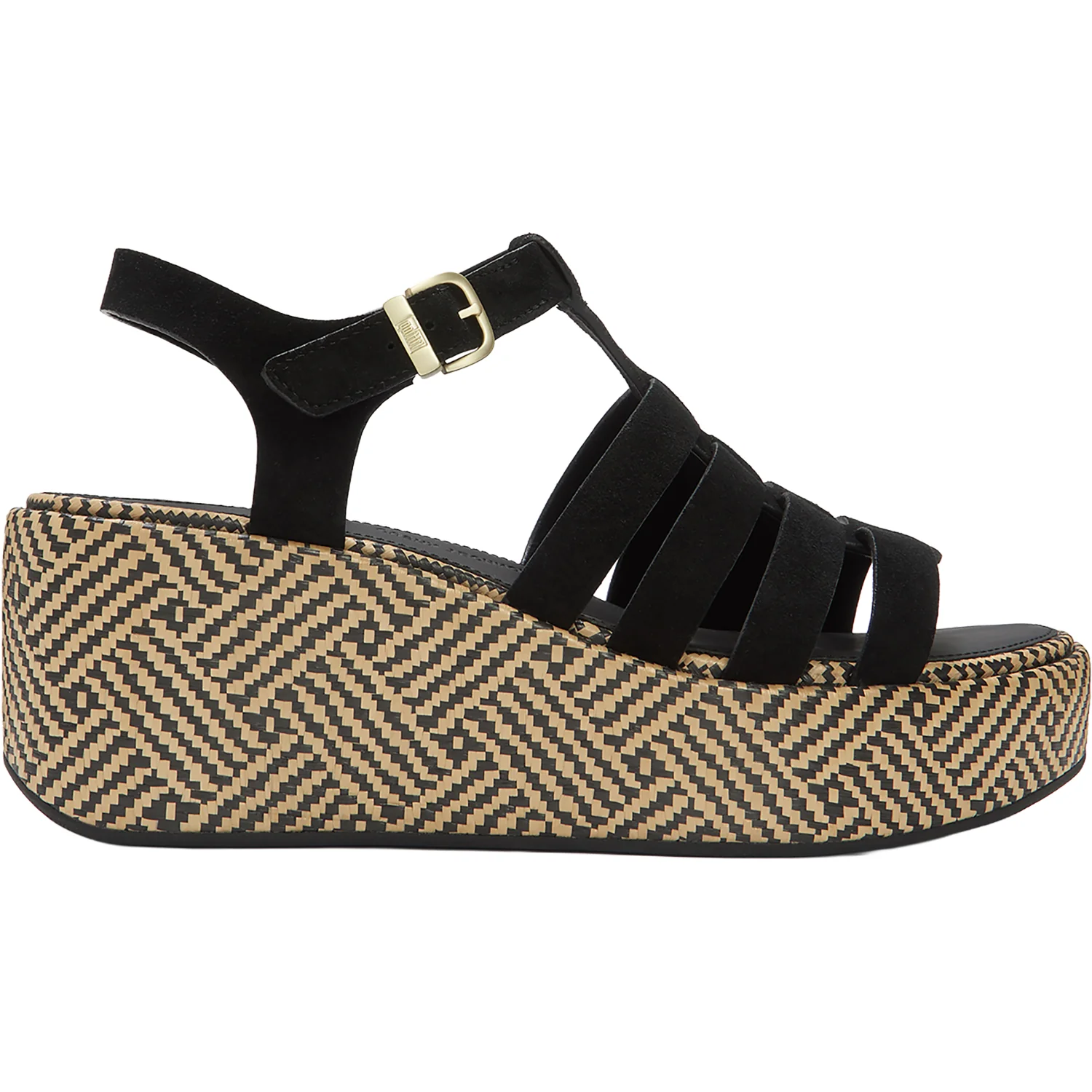 FitFlop Platfforms Graphic-Weave Fisherman Sandal Women's Wedge Sandals Black