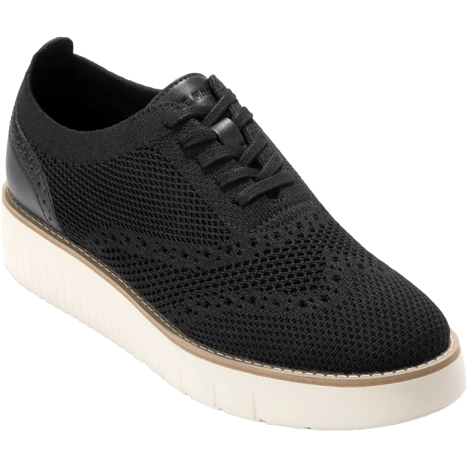 Grand City Platform Stitchlight Women's Sporty Lace Up Shoes Black Knit - Image 5