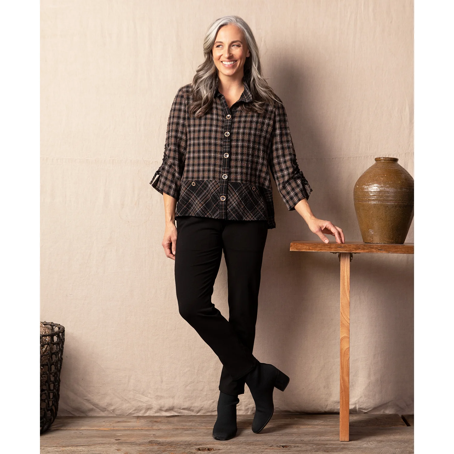 Habitat Autumn Plaid Mix Jacket Women's Clothing Morel