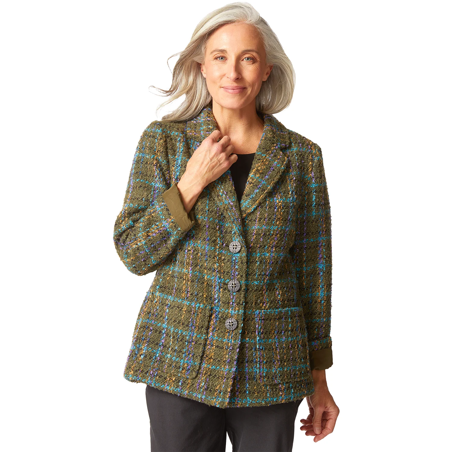 Habitat Confetti Plaid Cozy Blazer Women's Outerwear Avocado