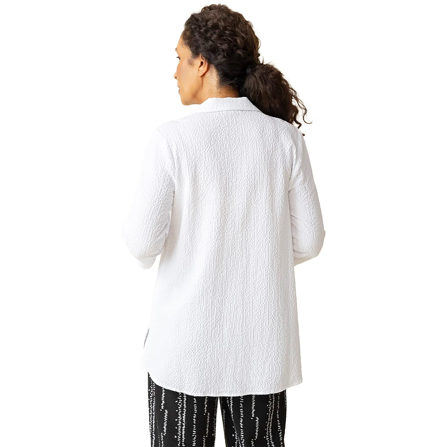 Habitat Crinkle Crepe Sld Patch Button Women's Long Sleeve Top White - Image 2