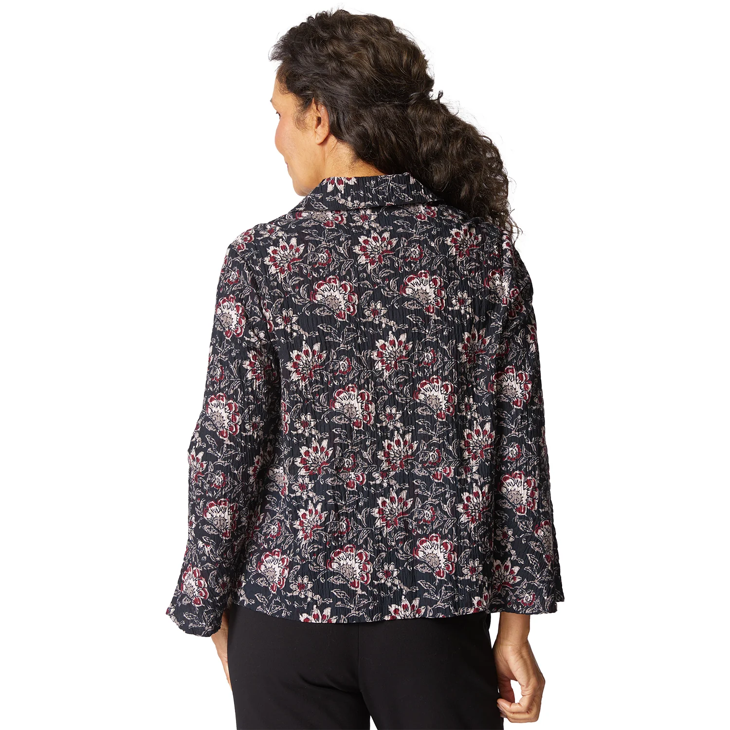 Habitat Floral Block Print Flounce Jacket Women's Tops Long Sleeve Black - Image 3