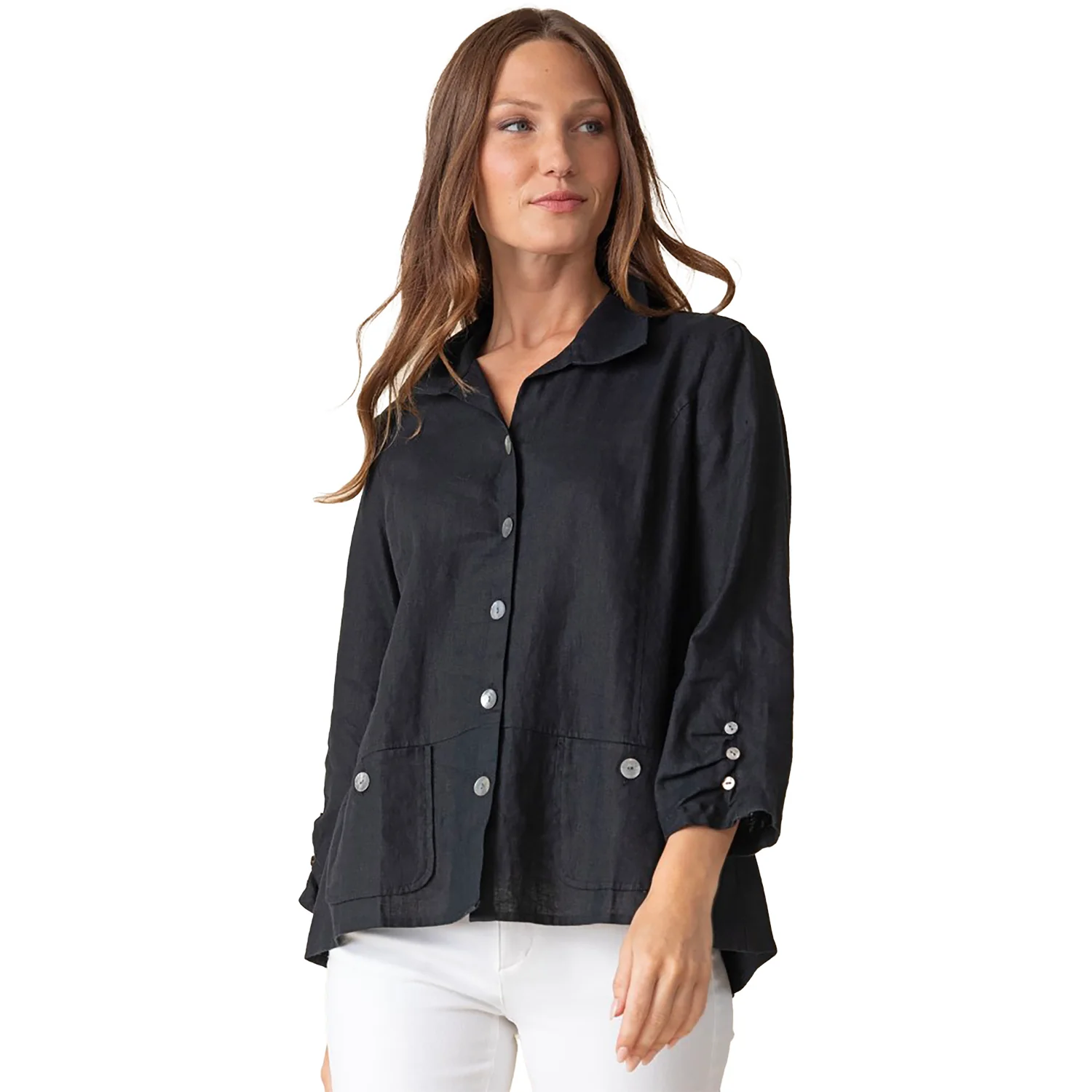 Habitat Linen Solid Favorite Shirt Women's Long Sleeve Top Black