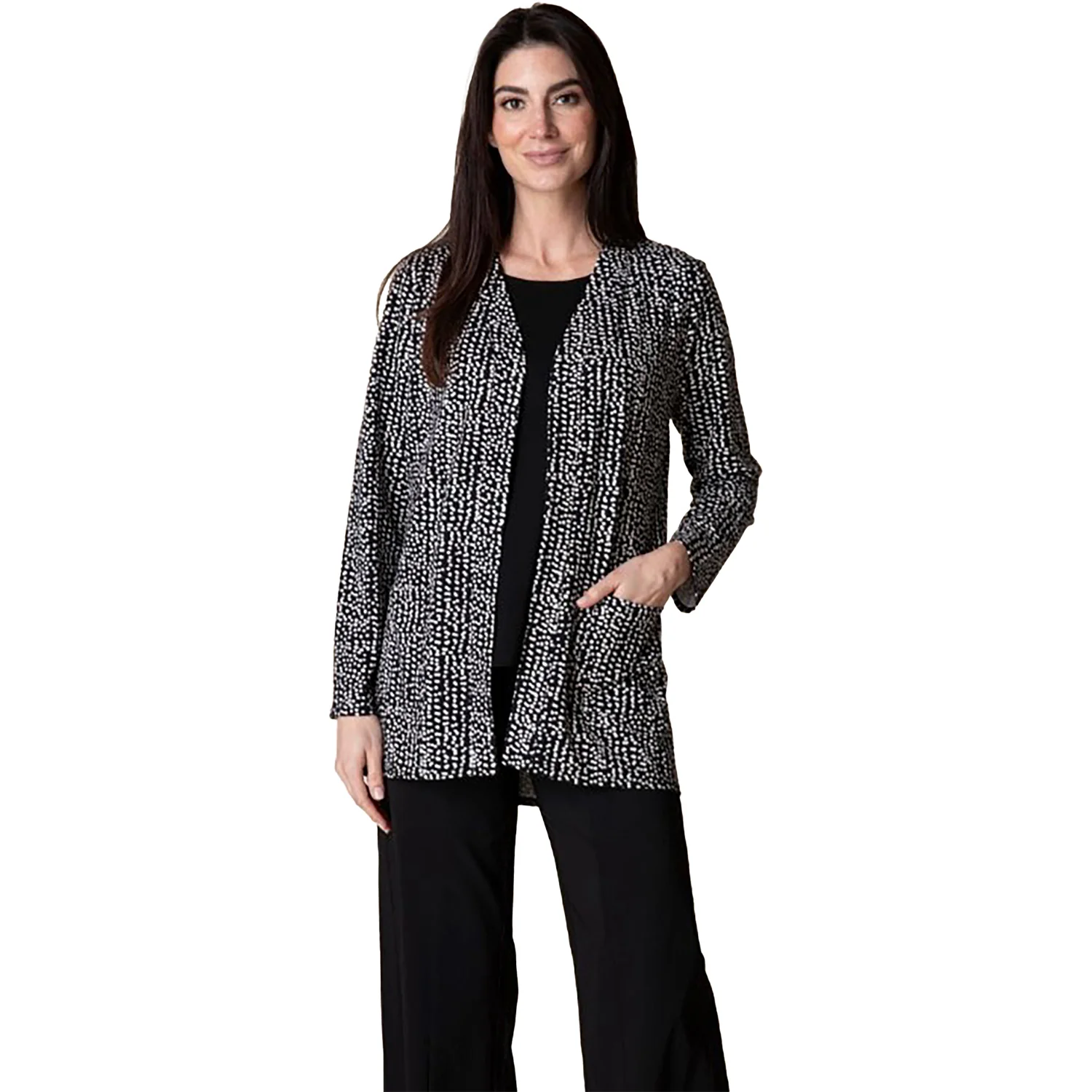 Habitat Long Shirred Open Front Jacket Women's Black Dots