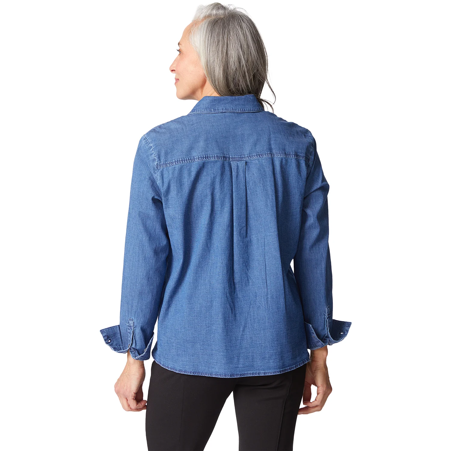 Habitat Perfect Travel Shaped Hem Shirt Women's Long Sleeve Top Medium Denim - Image 2