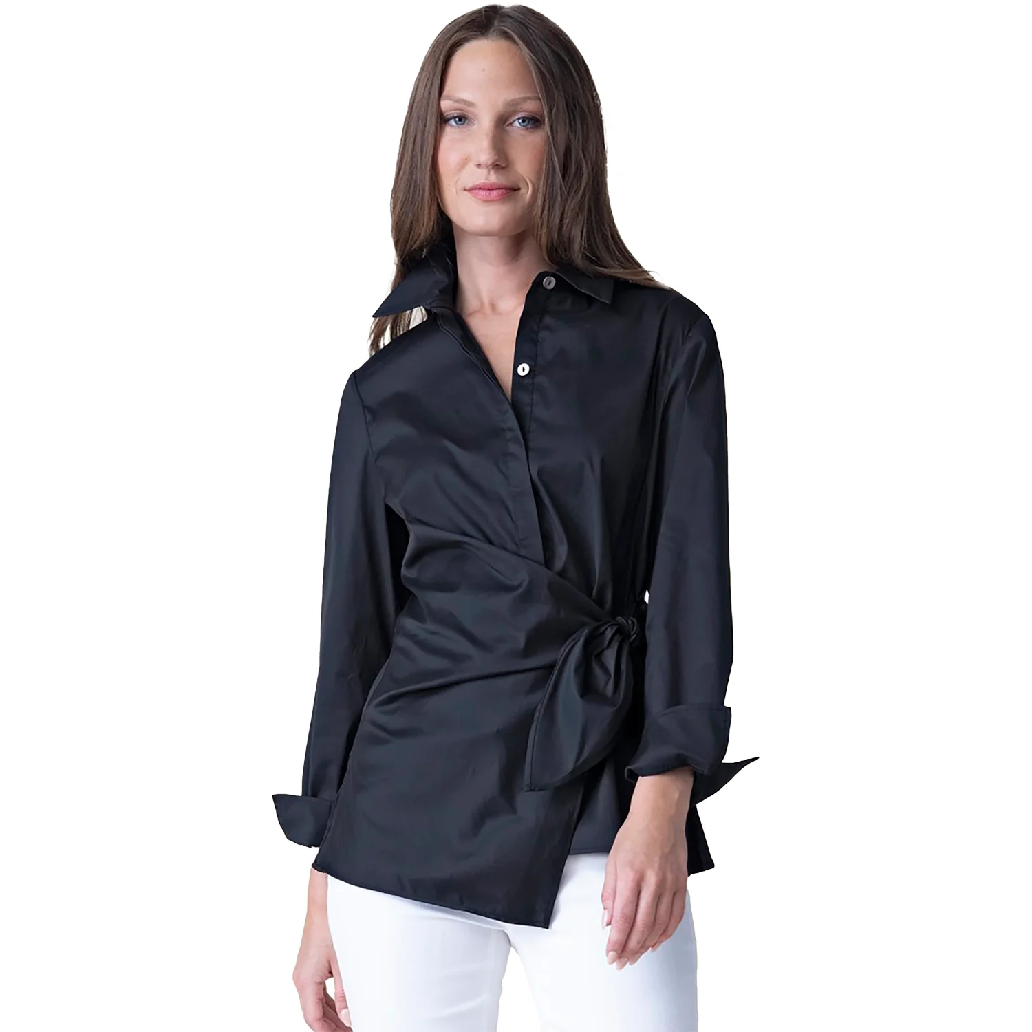 Habitat Perfect Travel Side Tie Shirt Women's Long Sleeve Top Black
