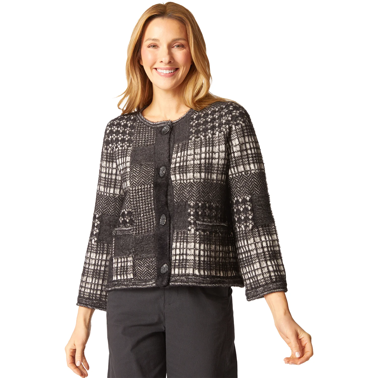 Habitat Plaid Patchwork Cardigan Women's Outerwear Black