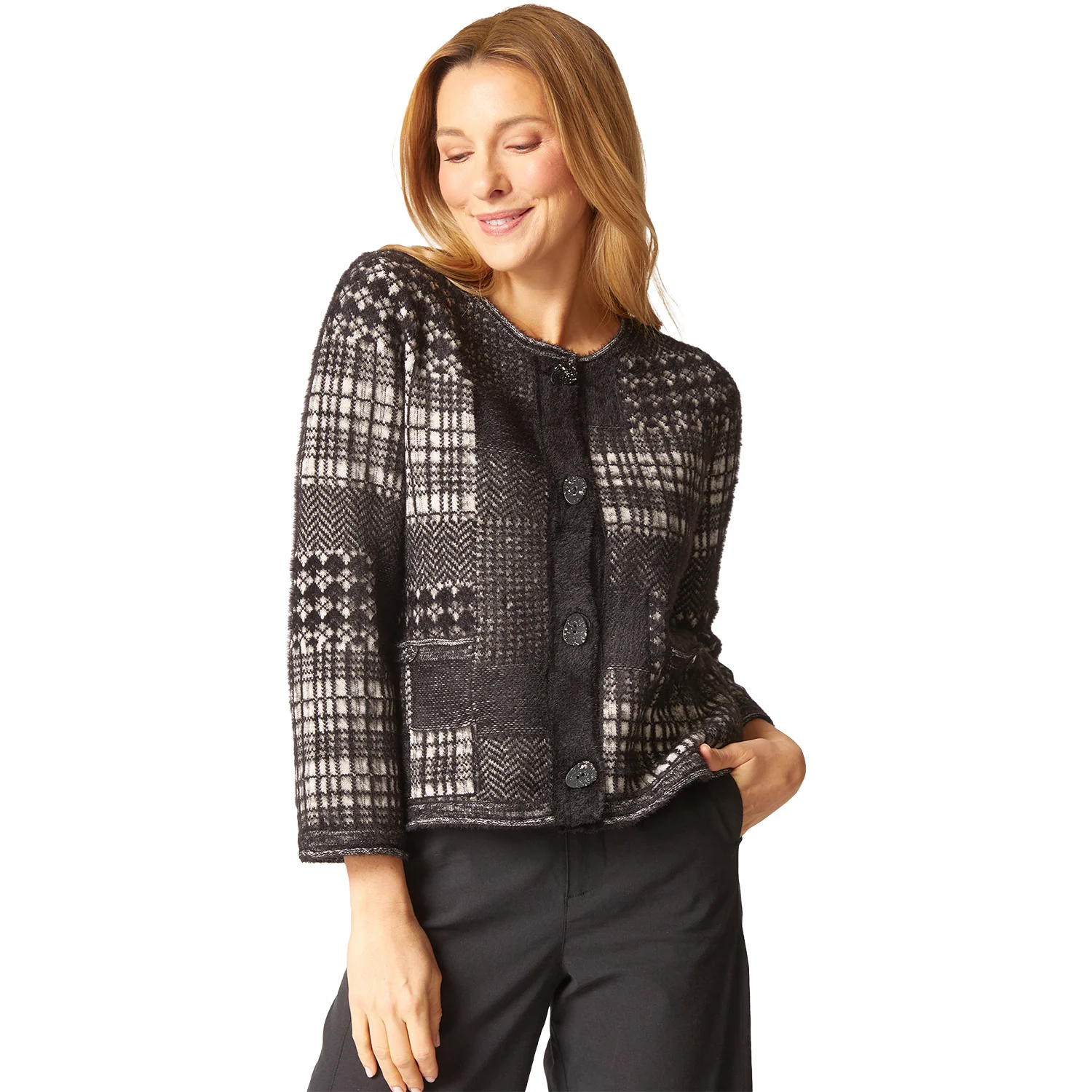 Habitat Plaid Patchwork Cardigan Women's Outerwear Black - Image 2
