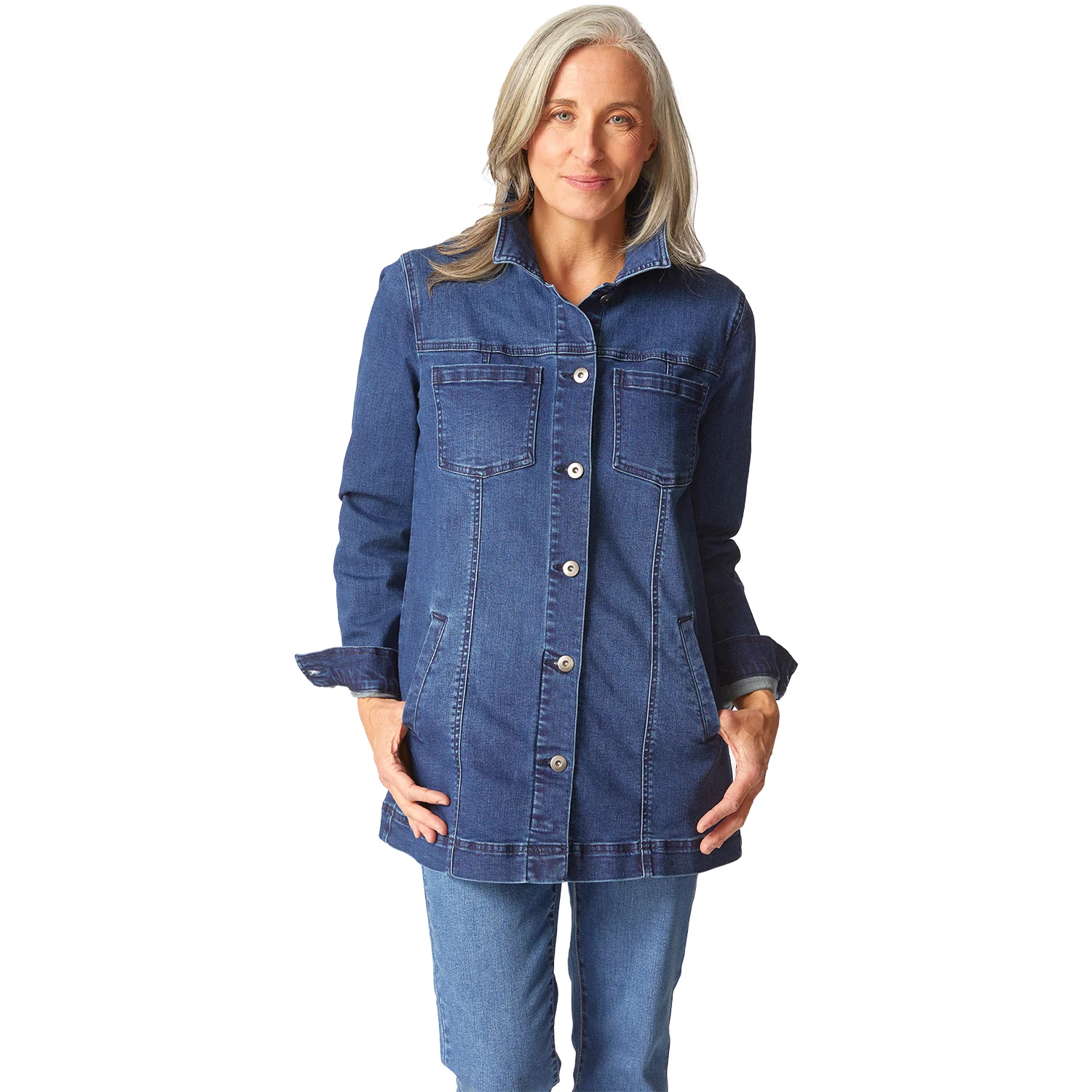 Habitat Stretch Denim Boyfriend Jacket Women's Outerwear Dark Denim