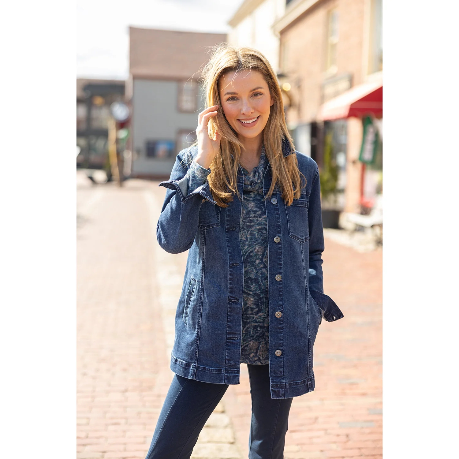 Habitat Stretch Denim Boyfriend Jacket Women's Outerwear Dark Denim - Image 4