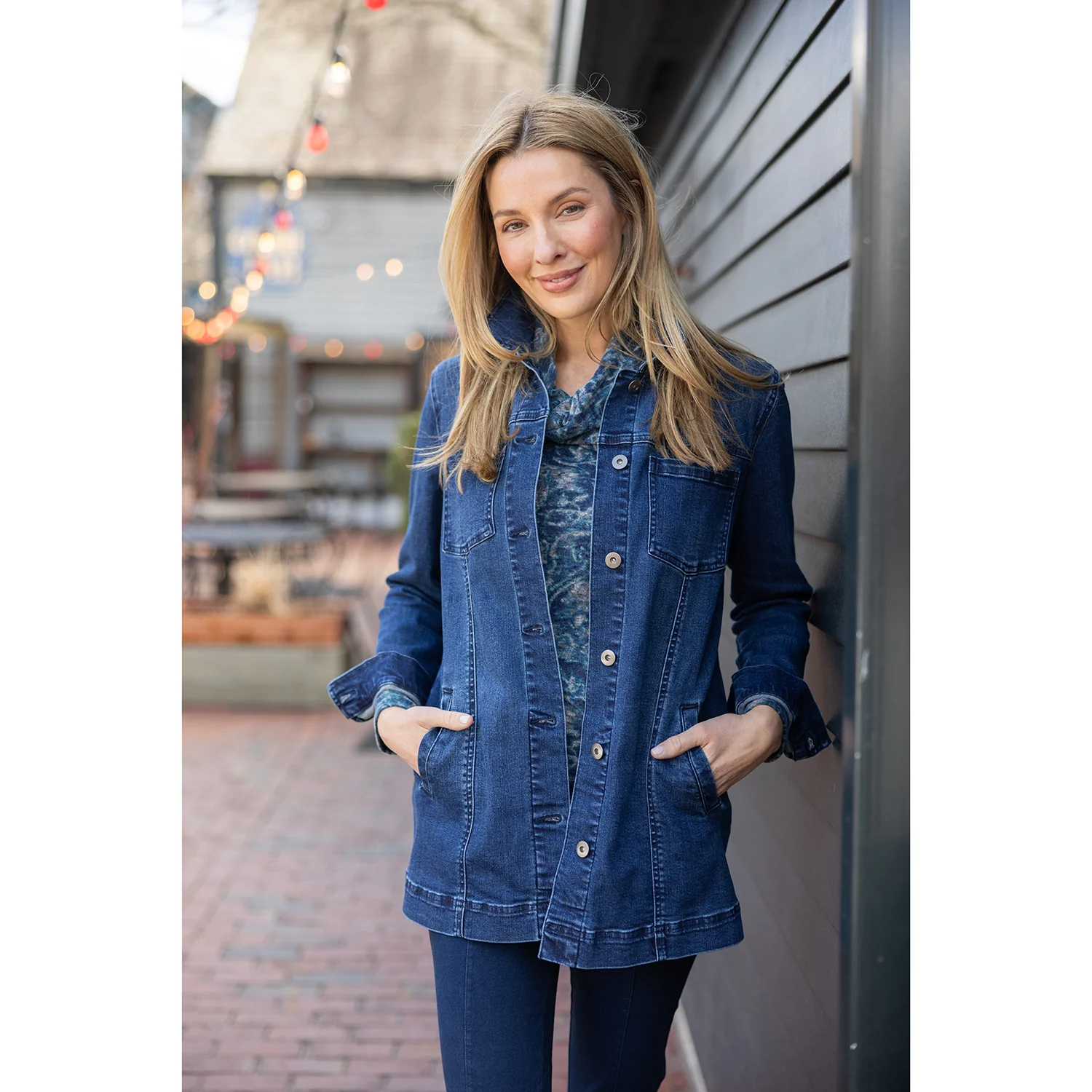 Habitat Stretch Denim Boyfriend Jacket Women's Outerwear Dark Denim - Image 5