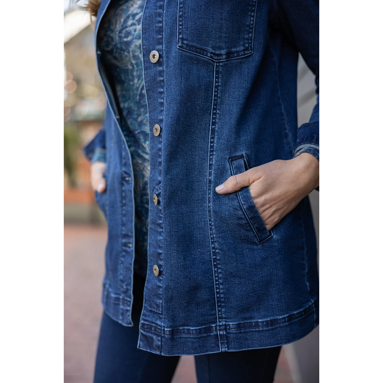 Habitat Stretch Denim Boyfriend Jacket Women's Outerwear Dark Denim - Image 7