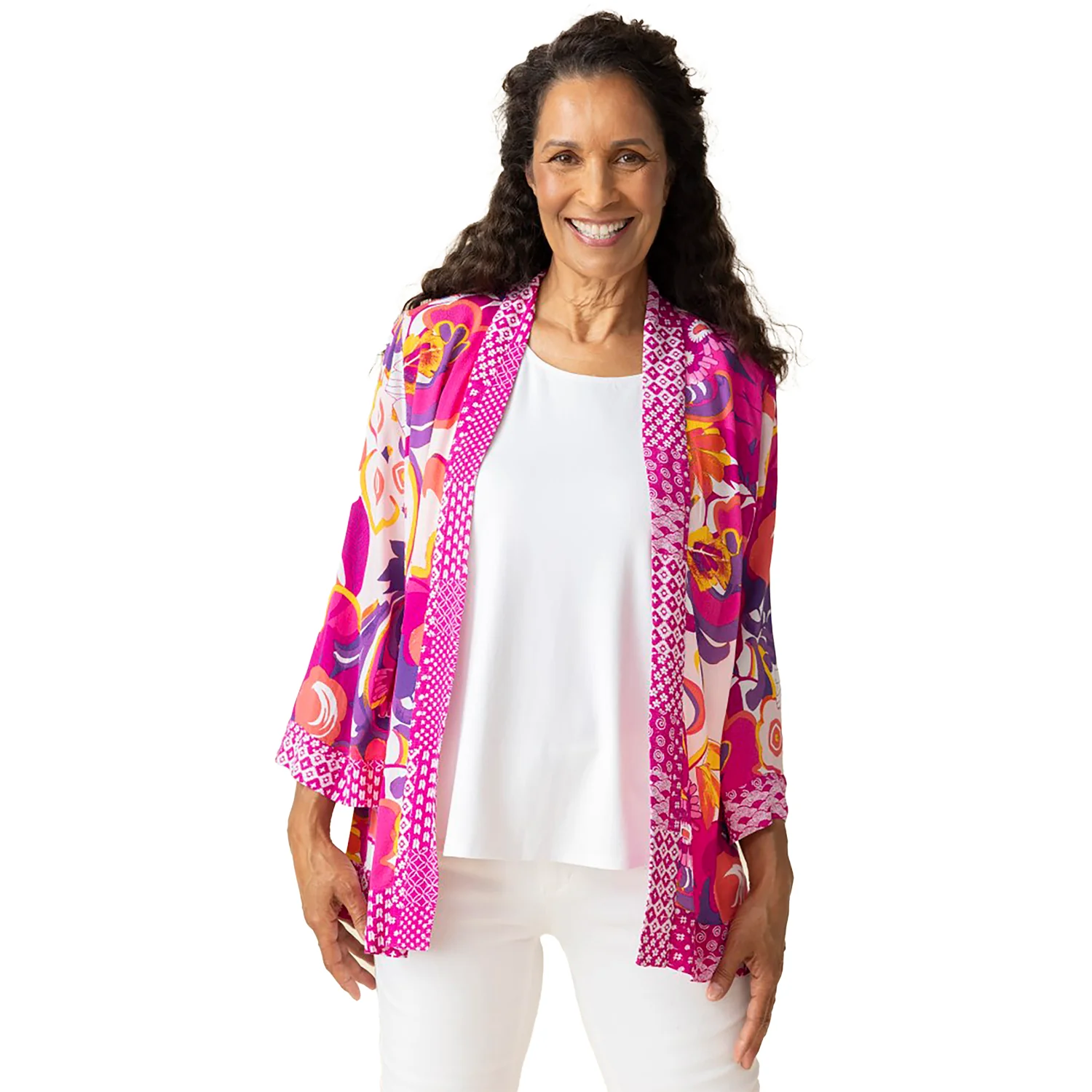 Habitat Viscose Rayon Beach Mix Kimono Cover Up Women's Long Sleeve Top Fuchsia