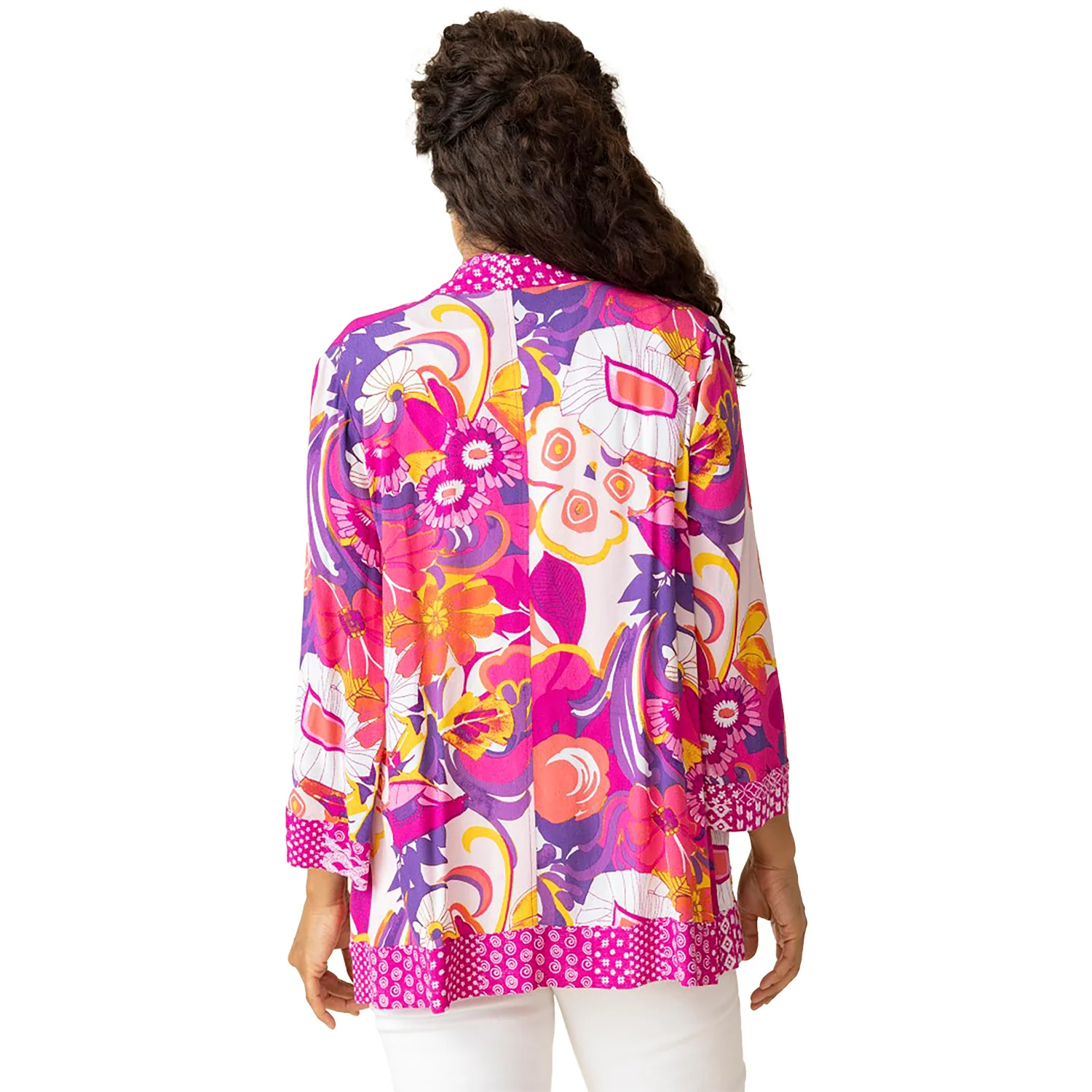 Habitat Viscose Rayon Beach Mix Kimono Cover Up Women's Long Sleeve Top Fuchsia - Image 2