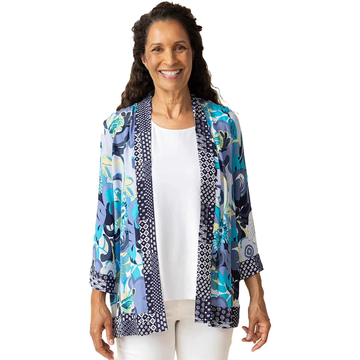Habitat Viscose Rayon Beach Mix Kimono Cover Up Women's Long Sleeve Top Indigo