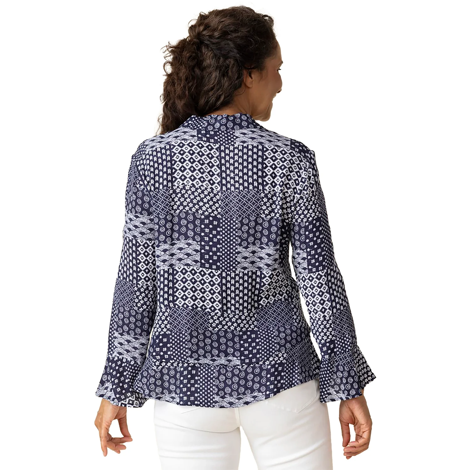 Habitat Viscose Rayon Medley Double Flounce Shirt Women's Long Sleeve Top Indigo - Image 2
