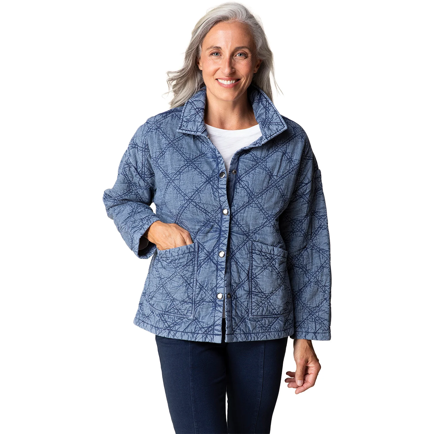 Habitat Washed Quilted Cotton Jacket Windjammer Women's Outerwear Indigo