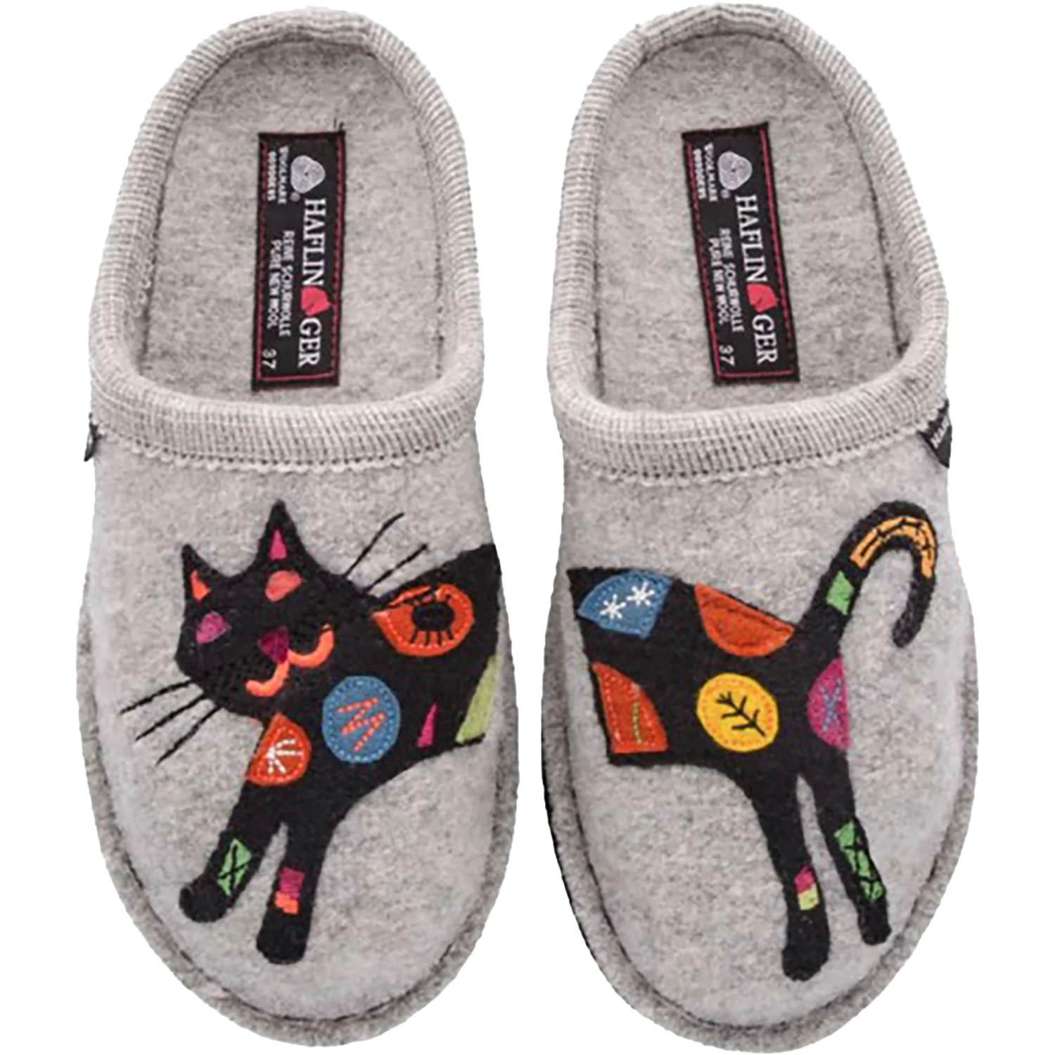 Haflinger Sassy Cat Women's Open Back Slippers Silver Grey