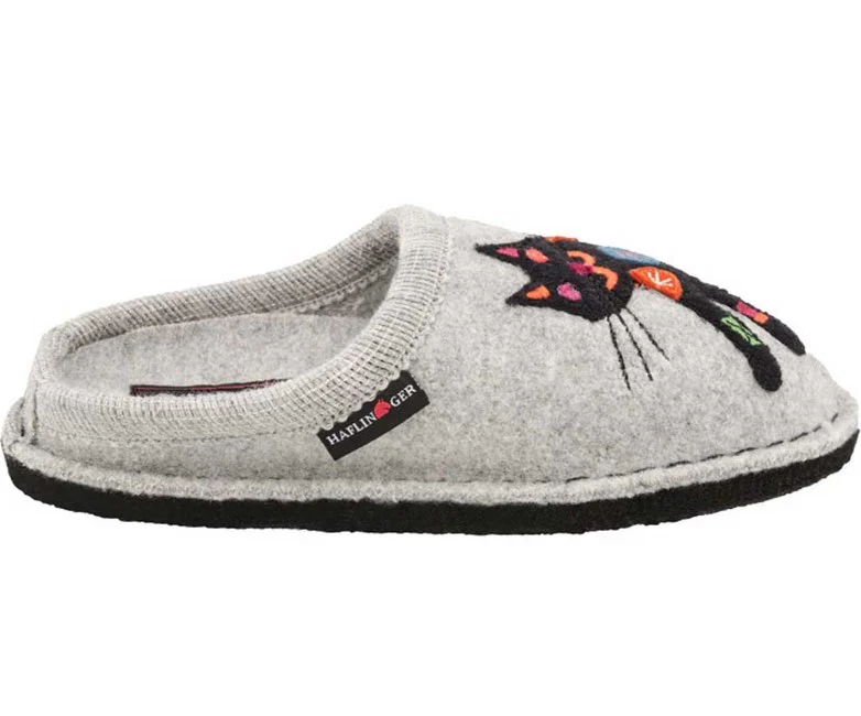 Haflinger Sassy Cat Women's Open Back Slippers Silver Grey - Image 2