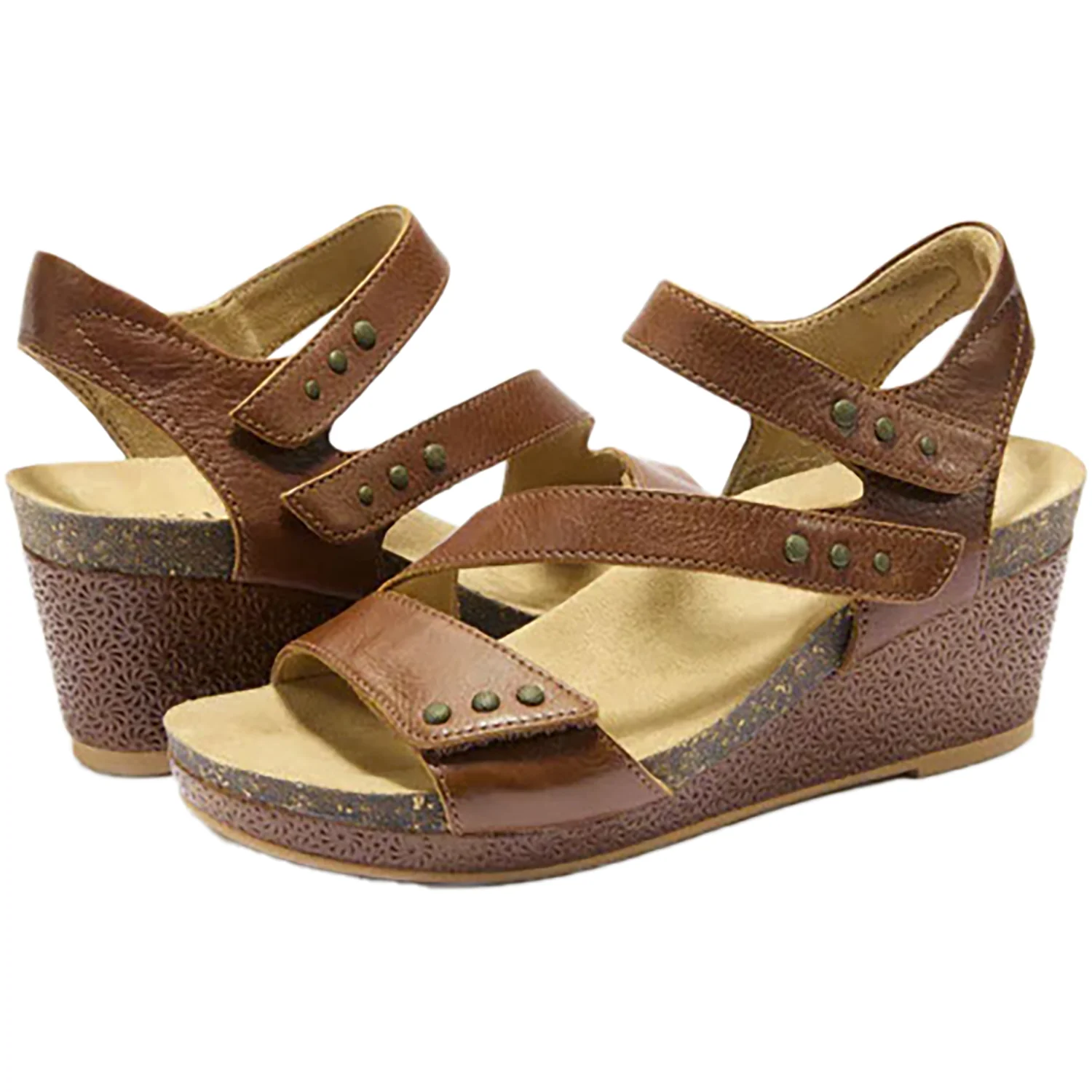 Women's Halsa Giselle Cognac Leather with Embossed Wedge - Image 3