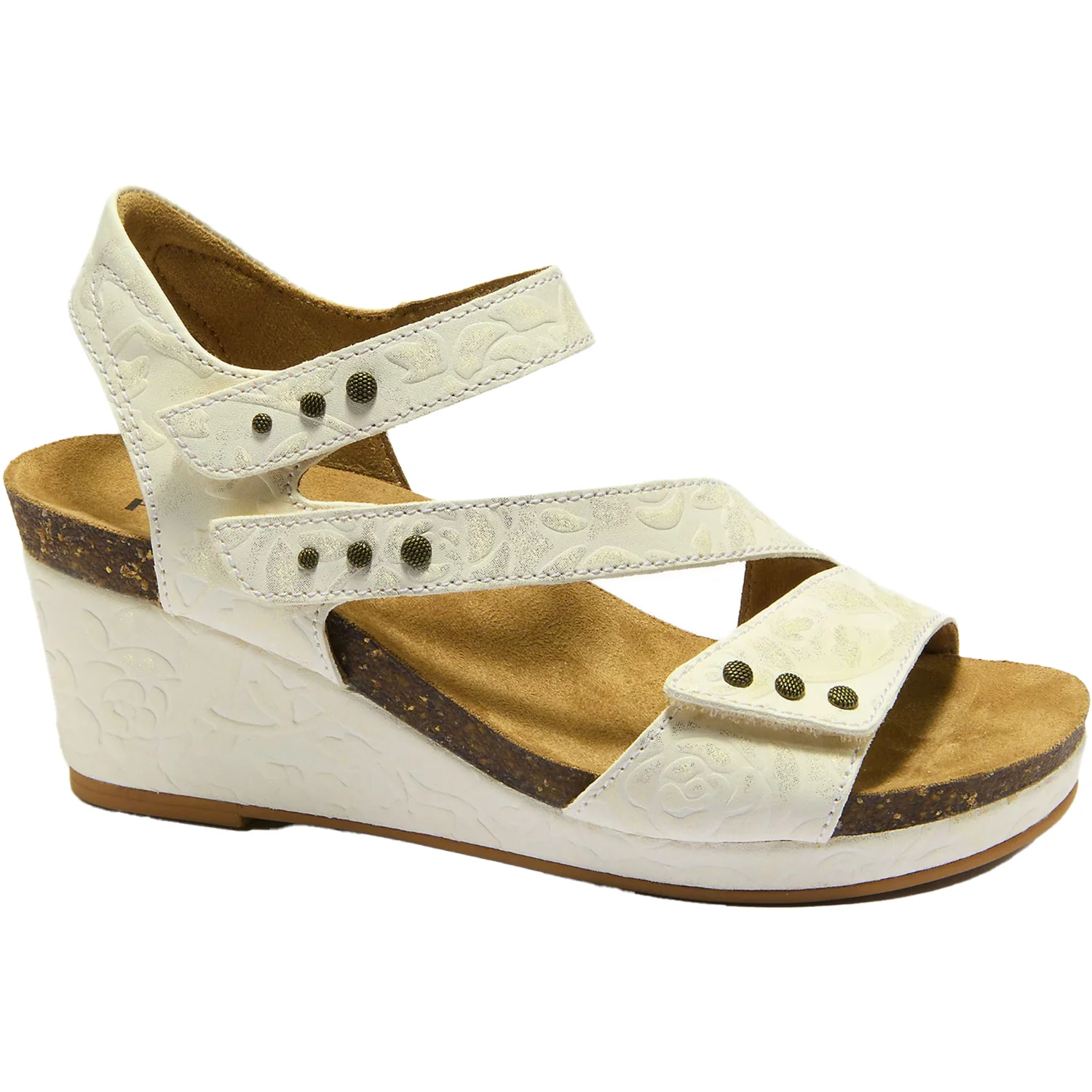 Halsa Giselle Women's Wedge Sandals Ivory/Metallic Flower Leather