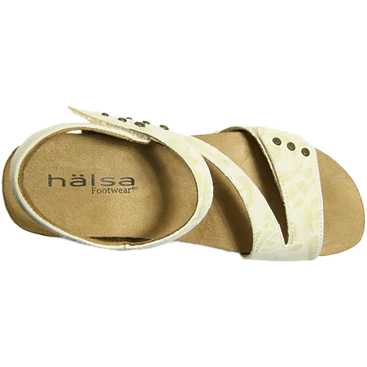 Halsa Giselle Women's Wedge Sandals Ivory/Metallic Flower Leather - Image 2