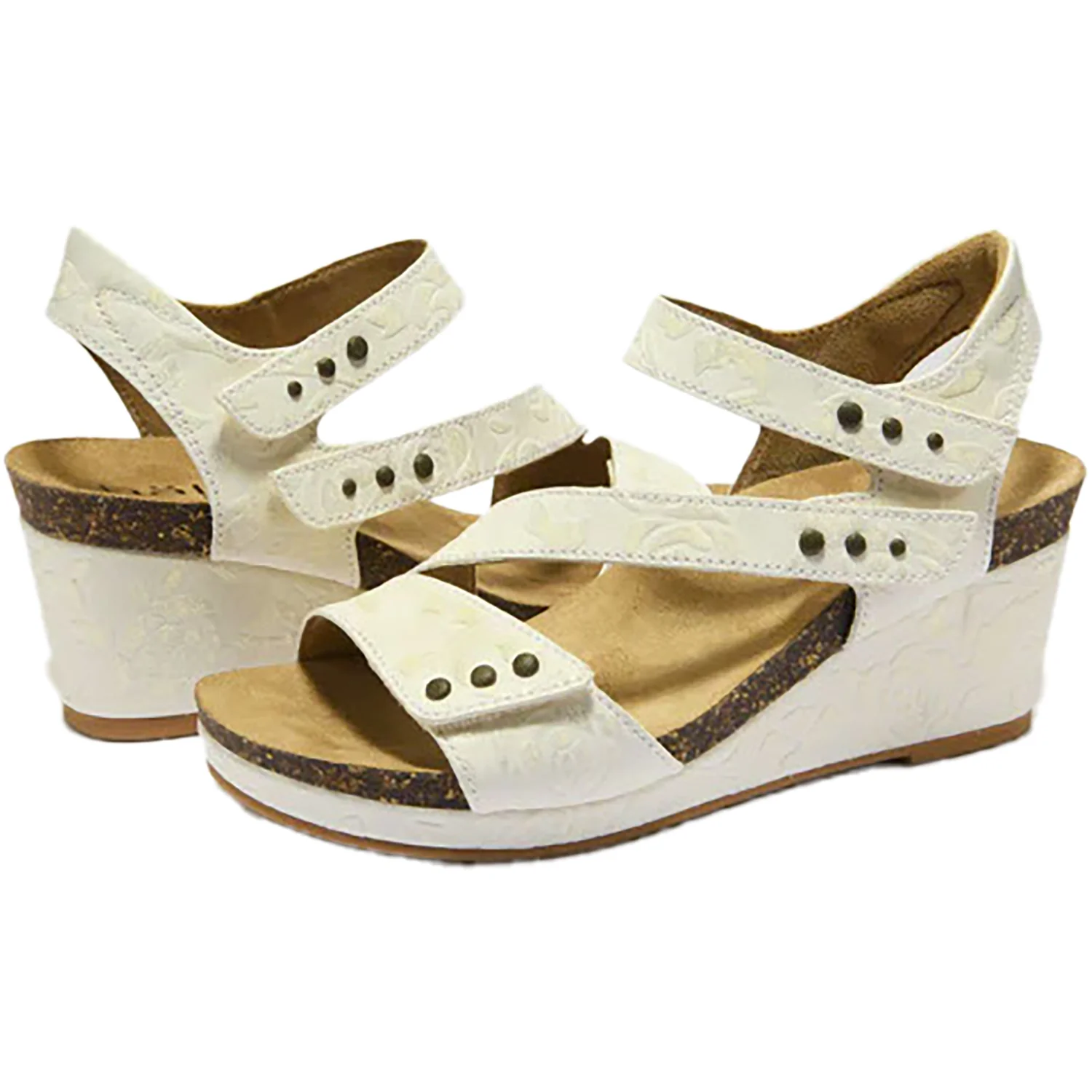 Halsa Giselle Women's Wedge Sandals Ivory/Metallic Flower Leather - Image 3