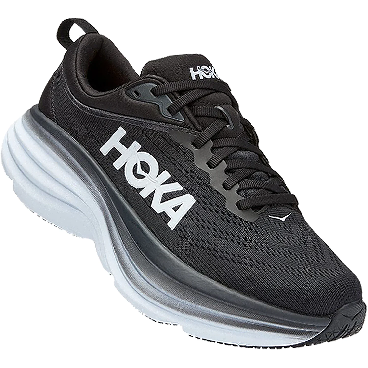 Hoka Bondi 8 (Neutral Support) Women's Road Running Shoes Black/White Mesh - Image 2