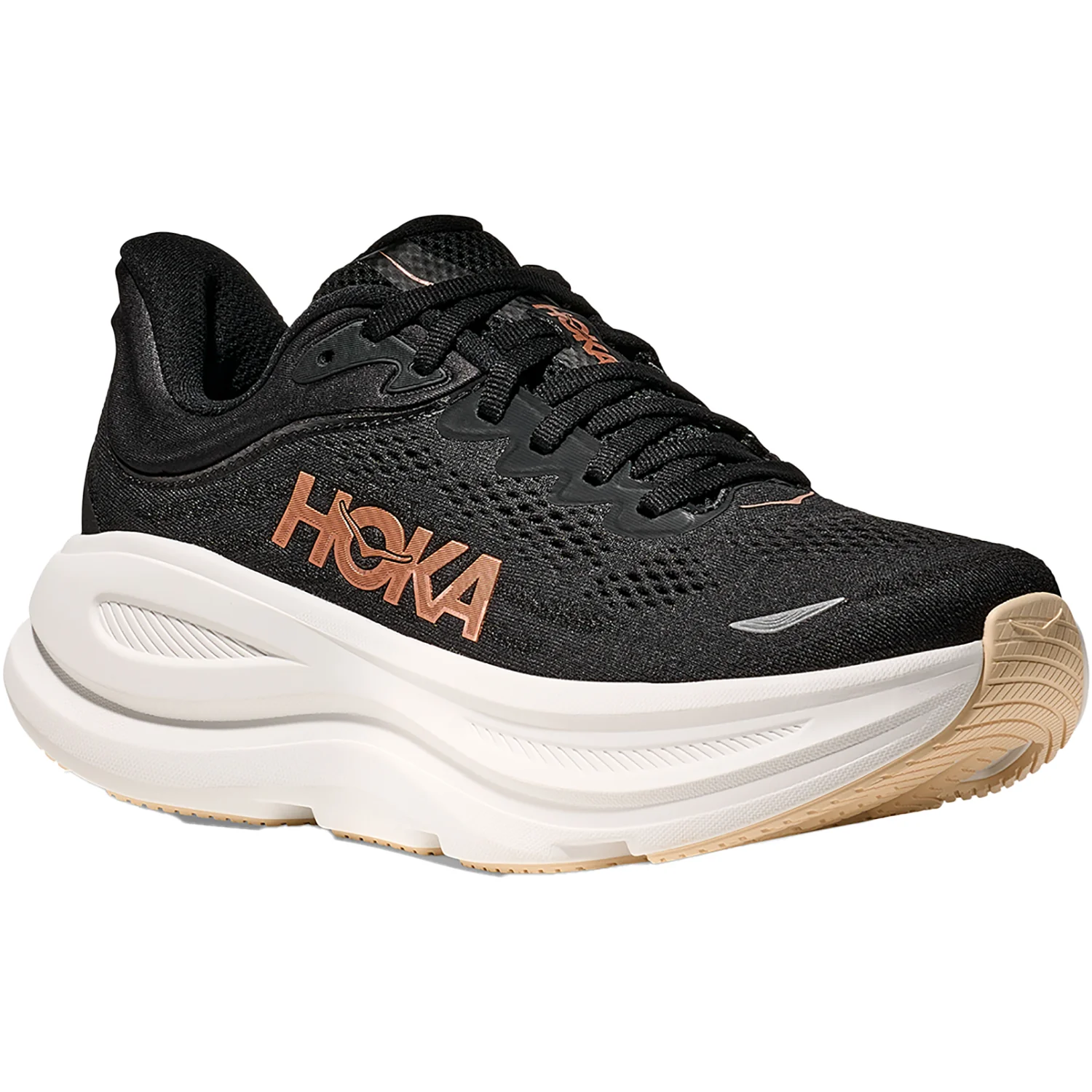 Hoka Bondi 9 (Neutral Support) Women's Athletic Shoes Black/Rose Gold - Image 5