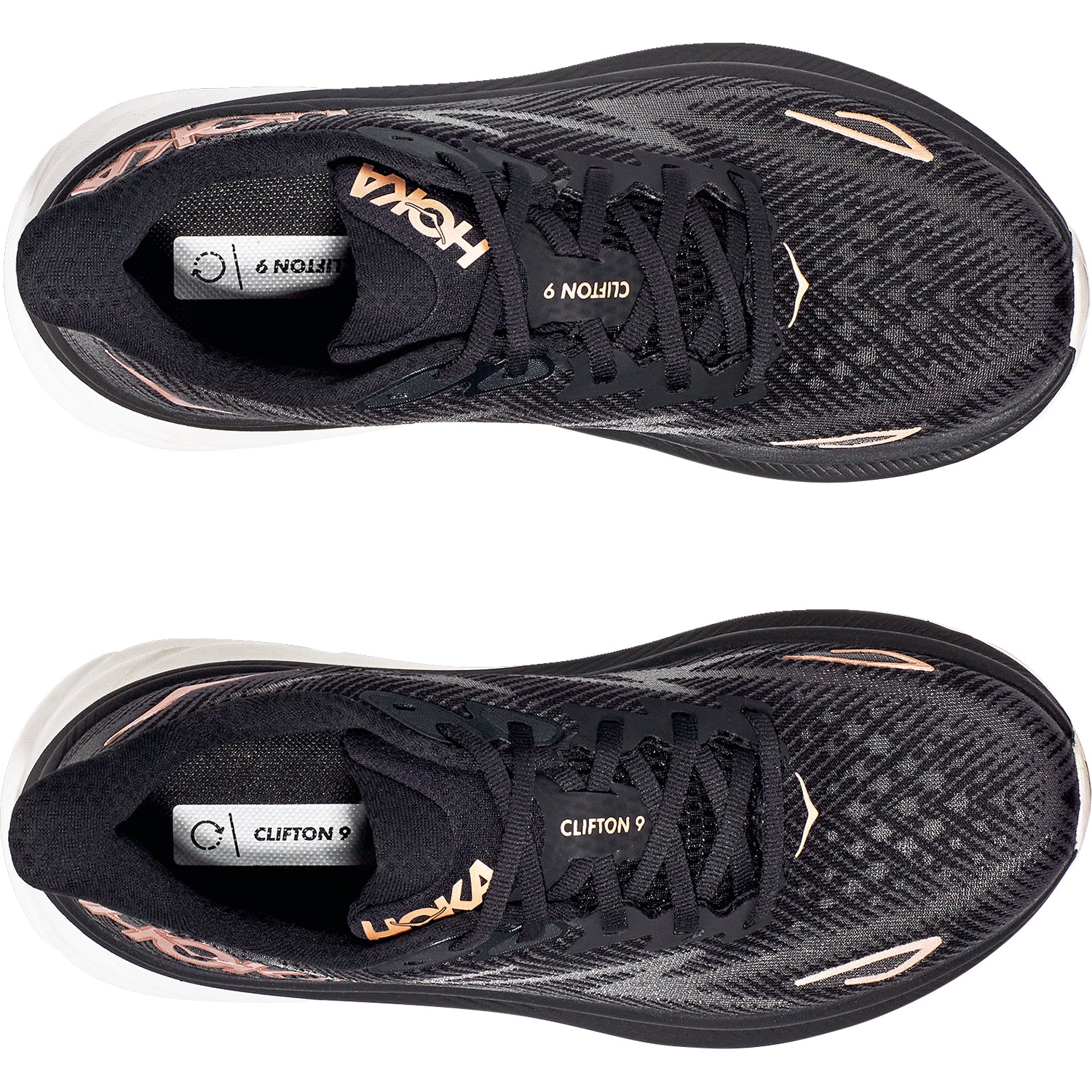 Hoka Clifton 9 (Neutral Support) Women's Running Shoes Black/Rose Gold Mesh - Image 2