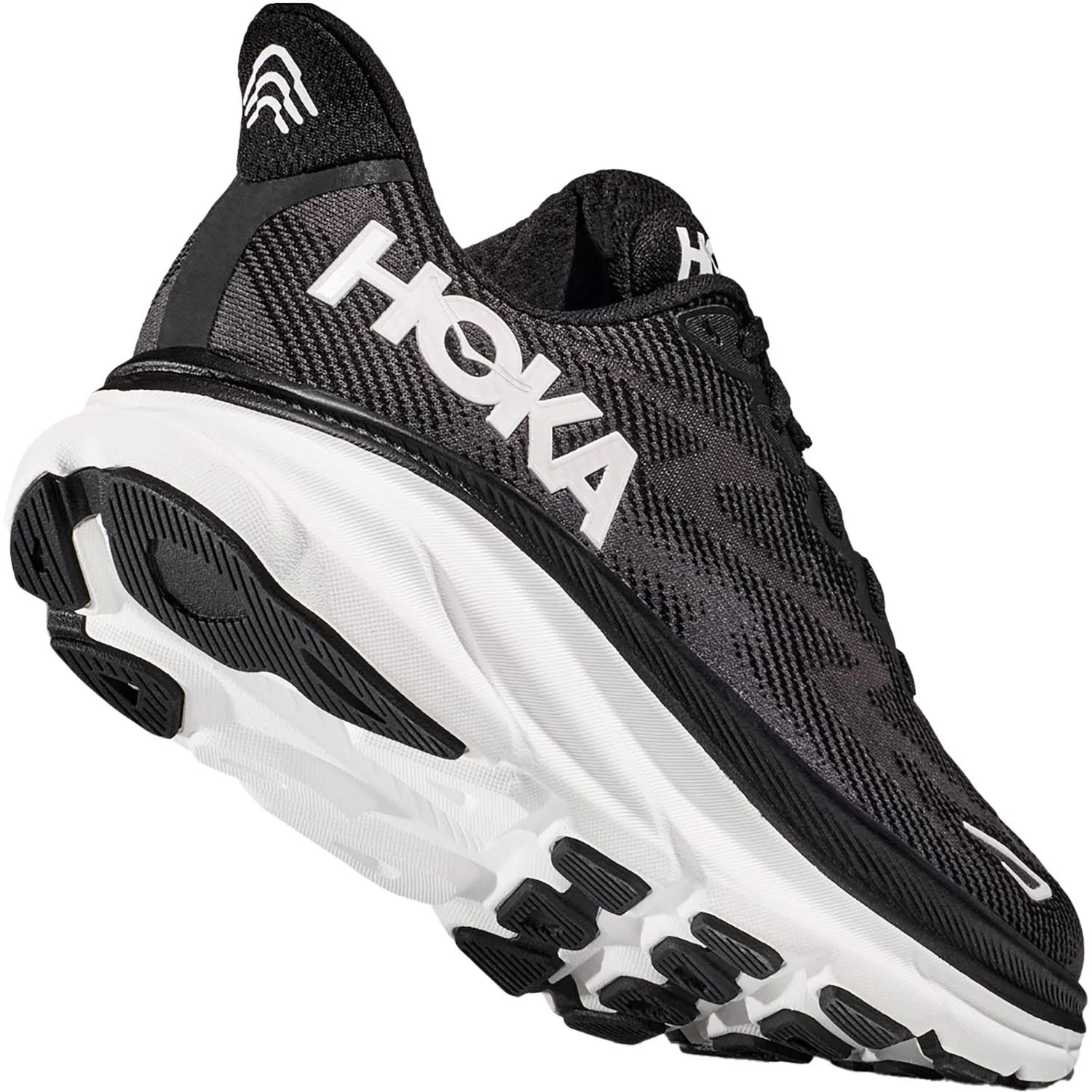 Hoka Clifton 9 (Neutral Support) Women's Road Running Shoes Black/White Mesh - Image 6