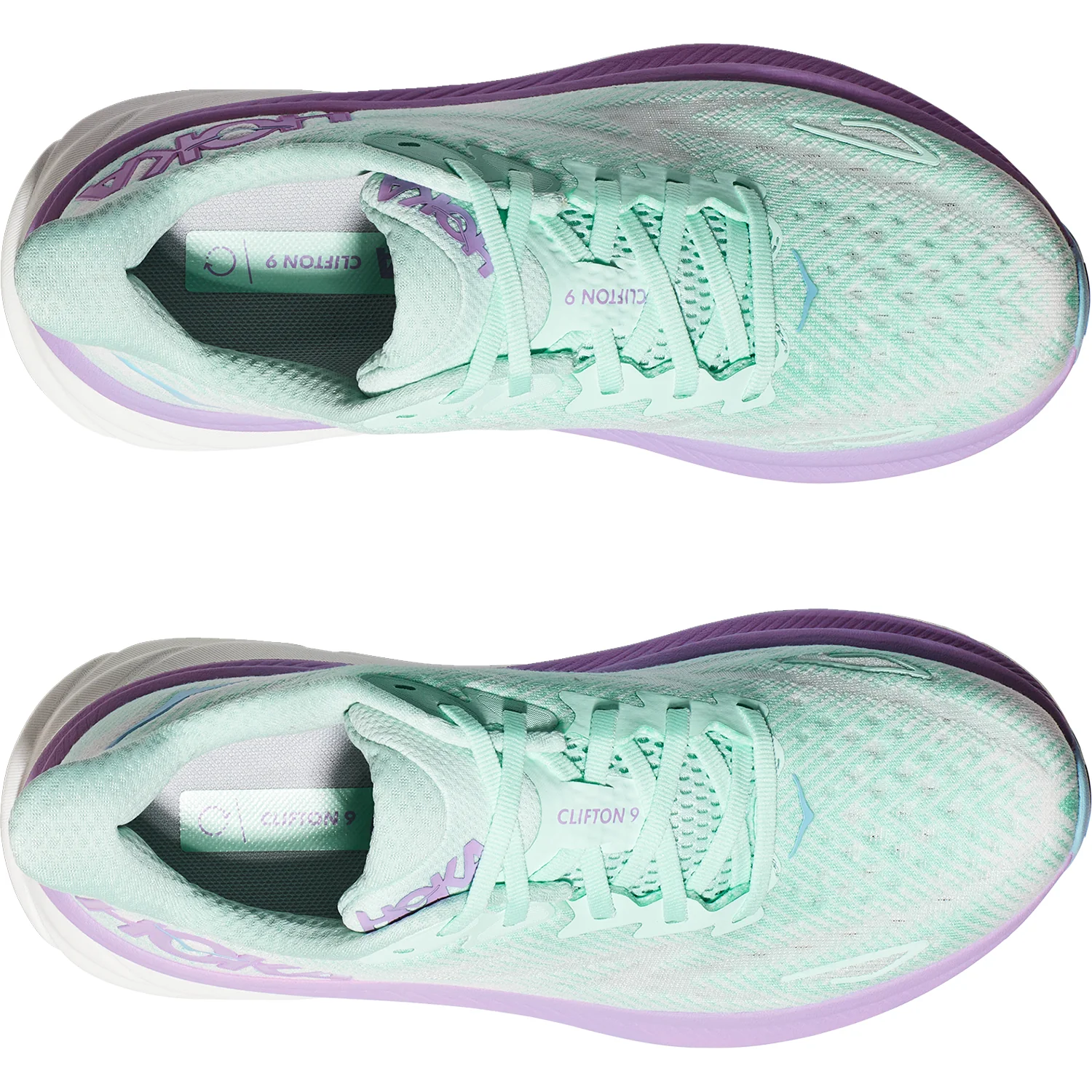 Hoka Clifton 9 (Neutral Support) Women's Road Running Shoes Sunlit Ocean/Lilac Mist Mesh - Image 2
