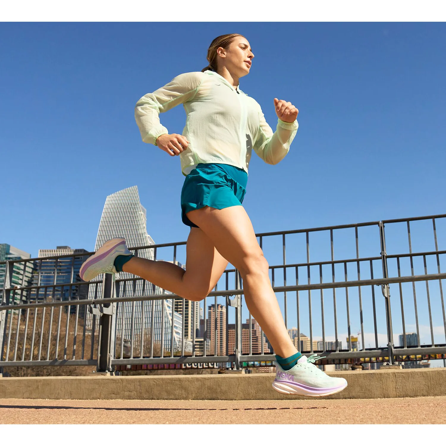Hoka Clifton 9 (Neutral Support) Women's Road Running Shoes Sunlit Ocean/Lilac Mist Mesh - Image 4